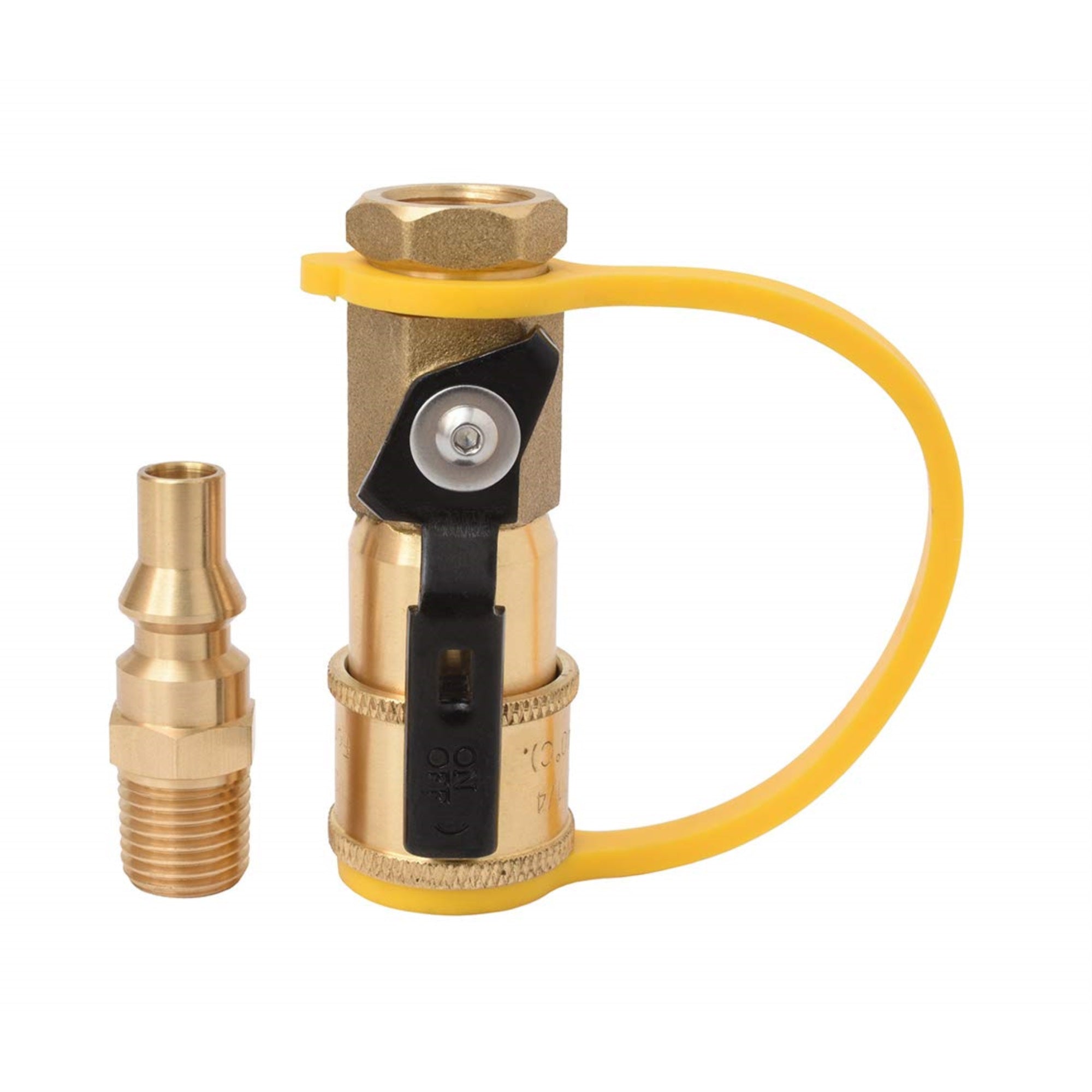 Flame King 1/4' Rv Propane Quick Connect Adapter For Propane Hose, Propane Or Natural Gas 1/4' Quick Connect Or Disconnect Kit - Shutoff Valve & Full Flow Plug - 100% Solid Brass
