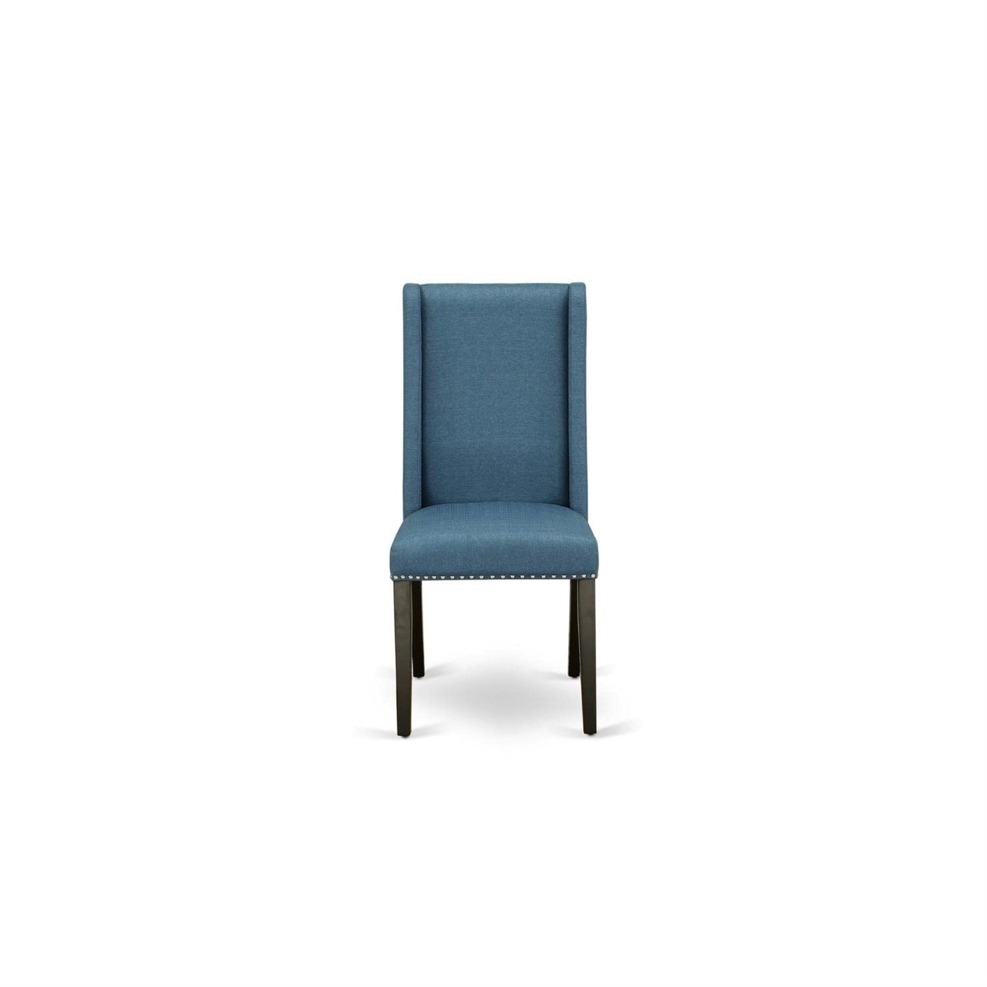 East West Furniture Flp1T21 Florence Parson Chairs - Nailhead Trim Blue Linen Fabric Upholstered Dining Chairs, Set Of 2, Black