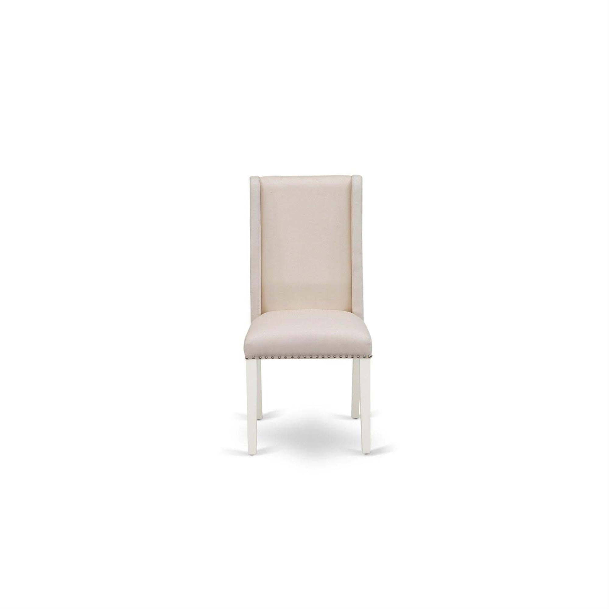 East West Furniture Flp2T01 Florence Parsons Dining Chairs - Nailhead Trim Cream Linen Fabric Upholstered Chairs, Set Of 2, Linen White