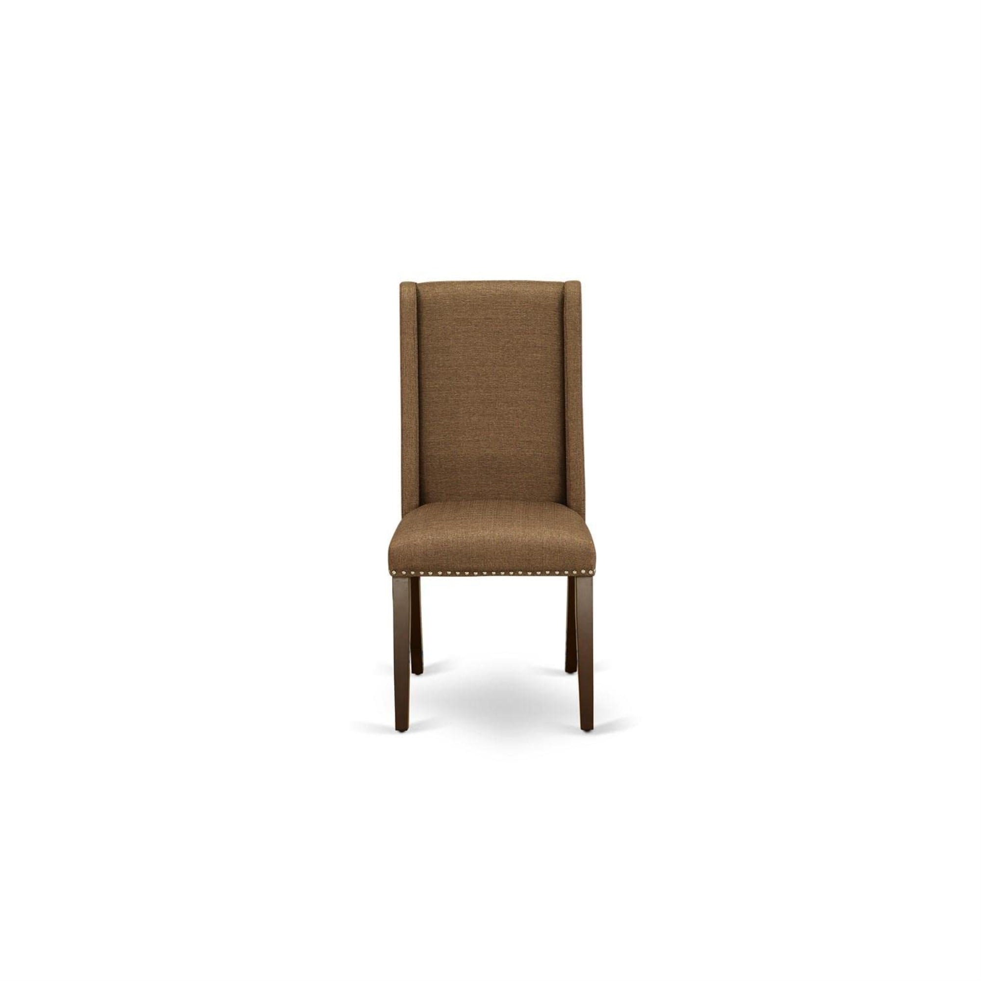 East West Furniture Flp3T18 Florence Classic Parson Chairs - Nailhead Trim Brown Linen Linen Fabric Upholstered Dining Chairs, Set Of 2, Mahogany