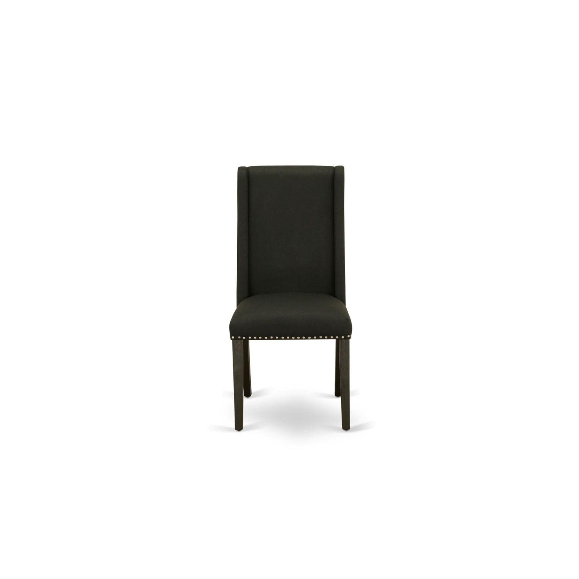 East West Furniture Flp6T24 Florence Parson Dining Room Chairs - Nailhead Trim Black Linen Fabric Padded Chairs, Set Of 2, Wirebrushed Black
