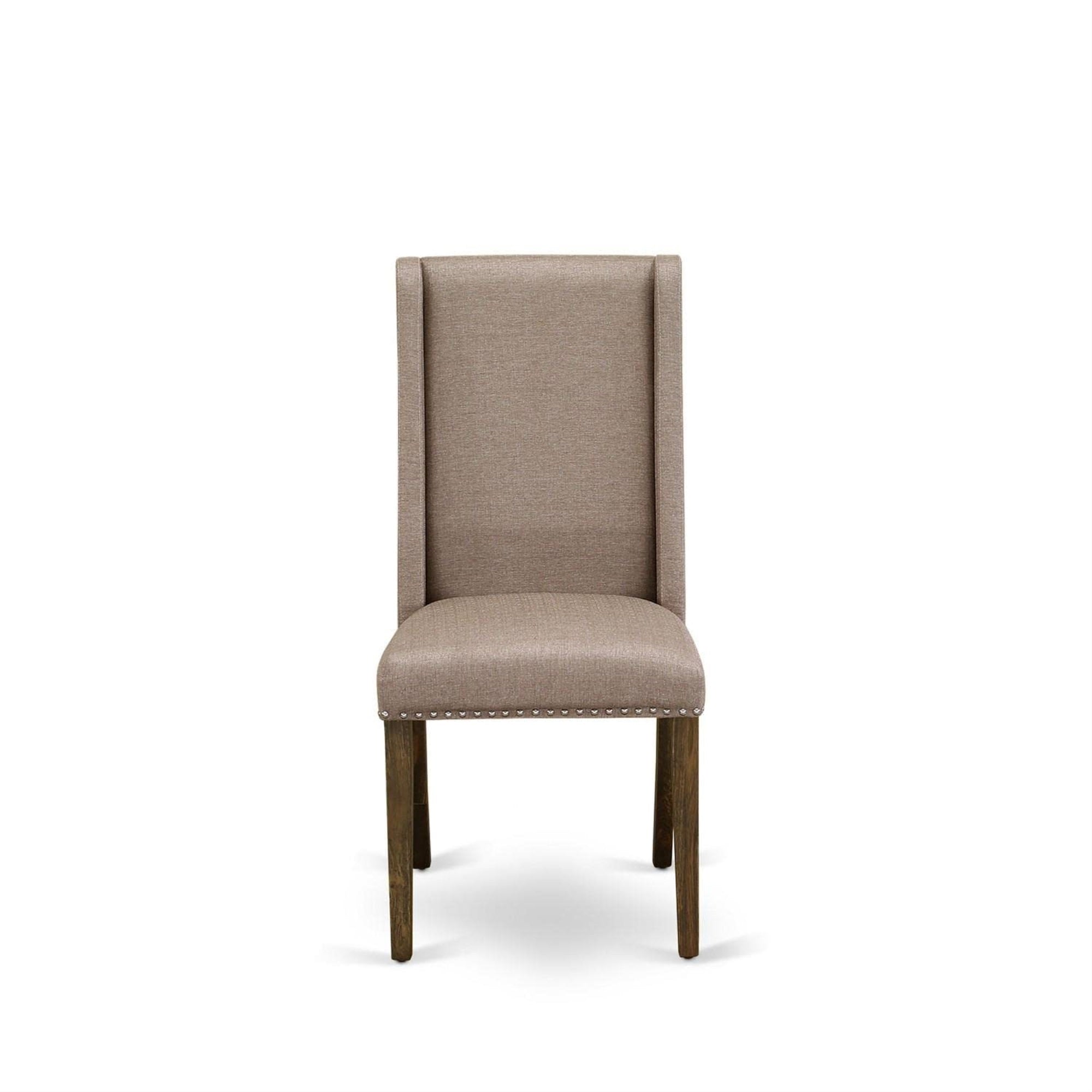 Casafoyer Flp7T16 Florence Parsons Dining Chairs - Nailhead Trim Dark Khaki Linen Fabric Padded Chairs, Set Of 2, Jacobean