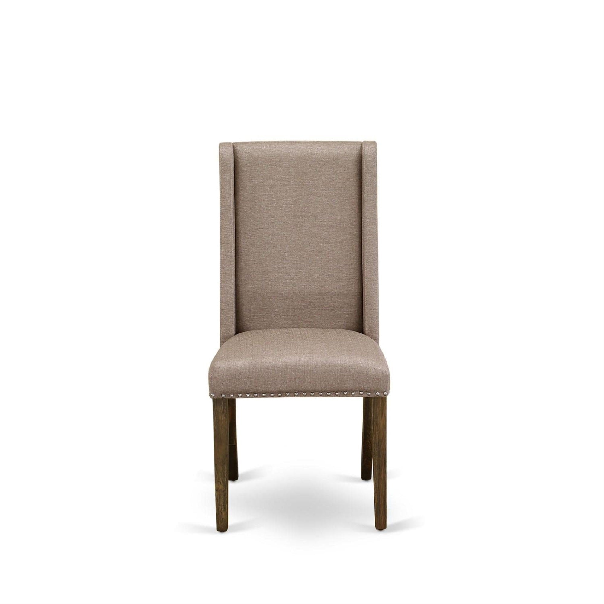East West Furniture Flp7T16 Florence Parsons Dining Chairs - Nailhead Trim Dark Khaki Linen Fabric Padded Chairs, Set Of 2, Jacobean