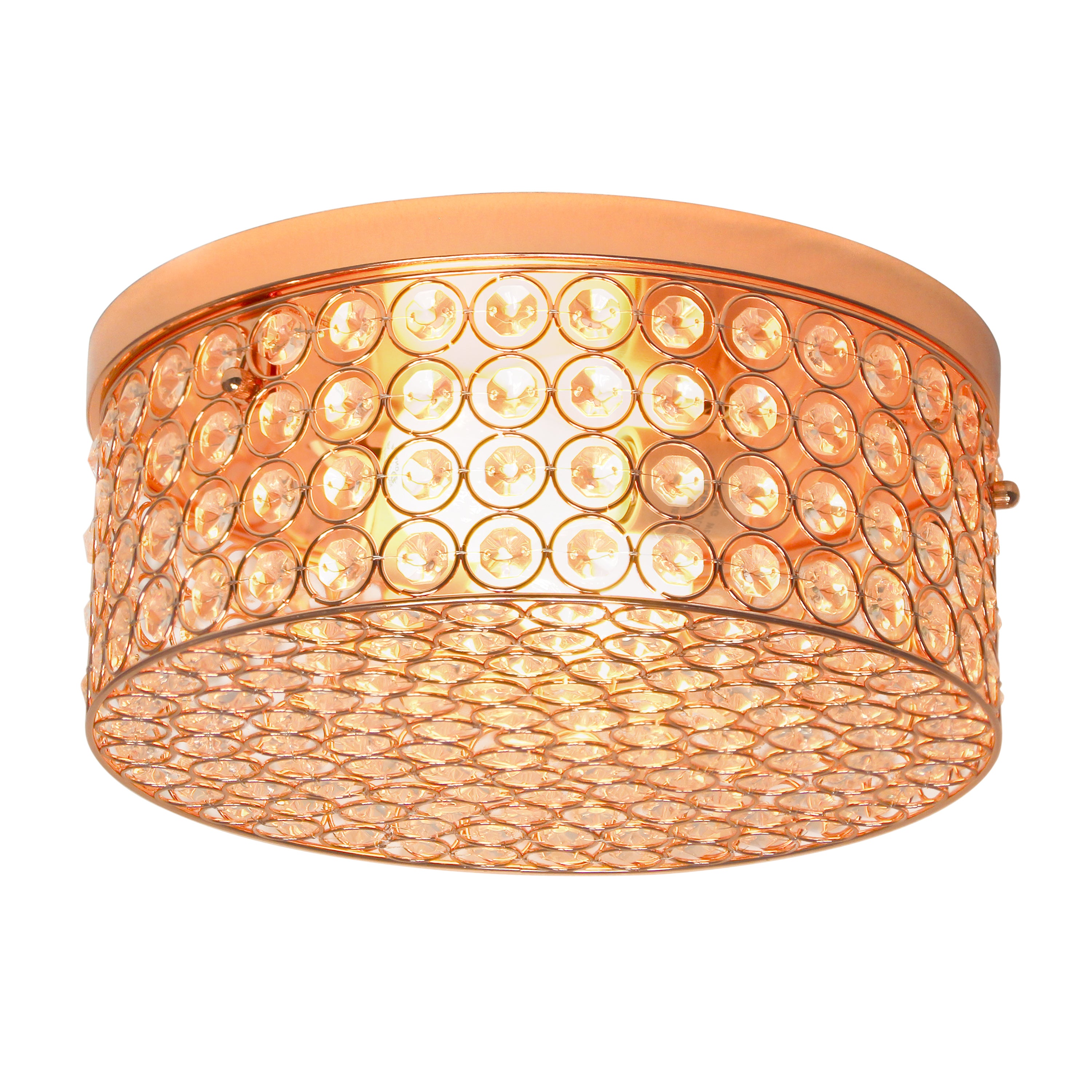 Elegant Designs 12 Inch Elipse Crystal 2 Light Round Ceiling  Flush Mount, Rose Gold