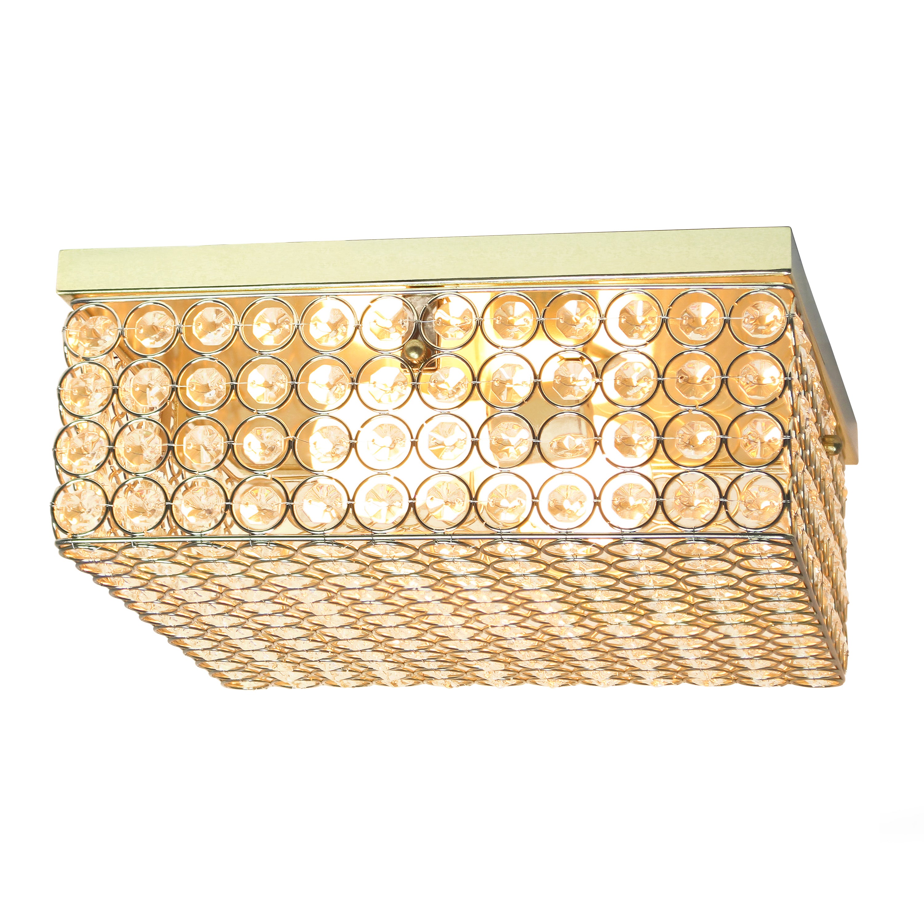 Elegant Designs 12 Inch Elipse Crystal 2 Light Square Ceiling Flush Mount, Gold