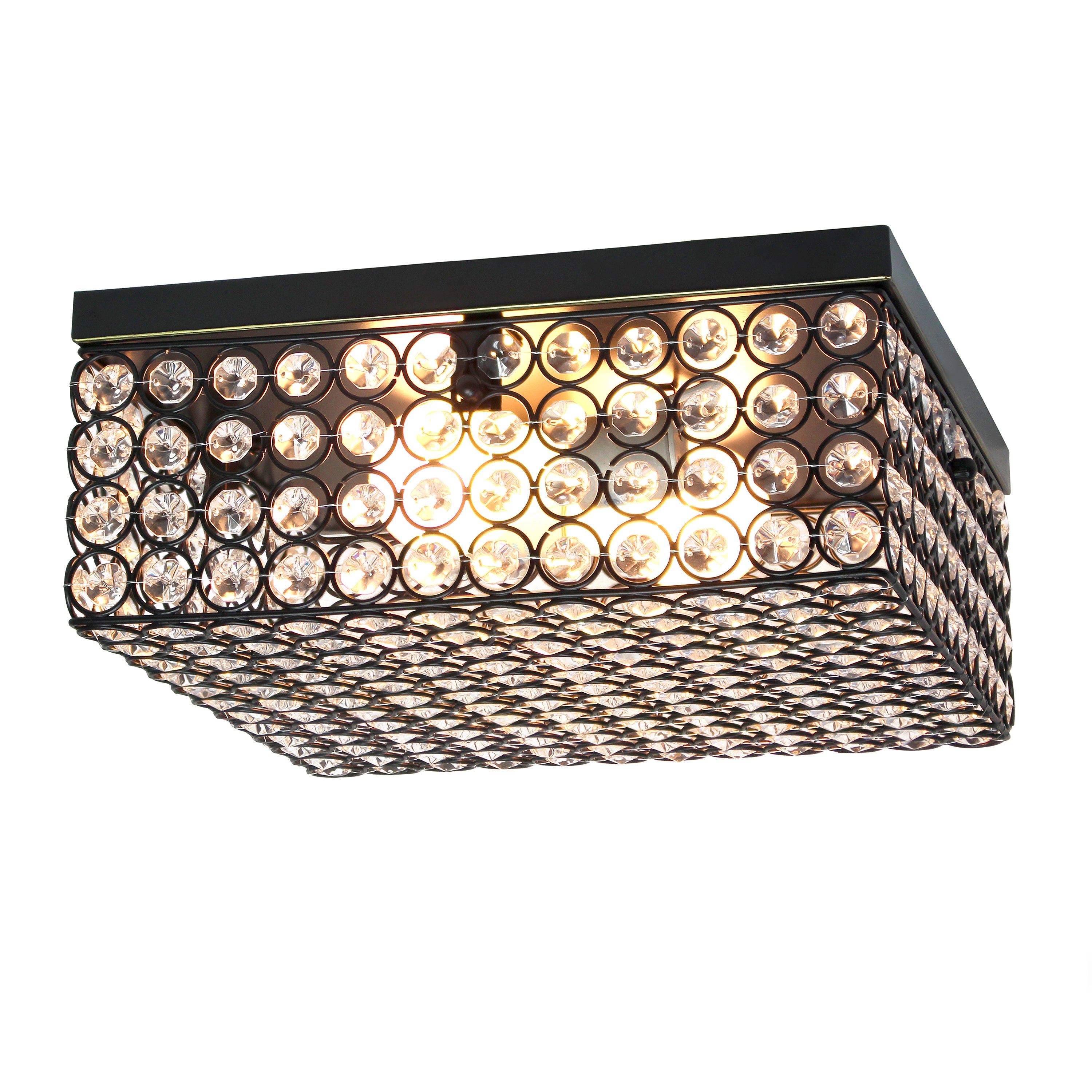 Elegant Designs 12 Inch Elipse Crystal 2 Light Square Ceiling Flush Mount, Restoration Bronze