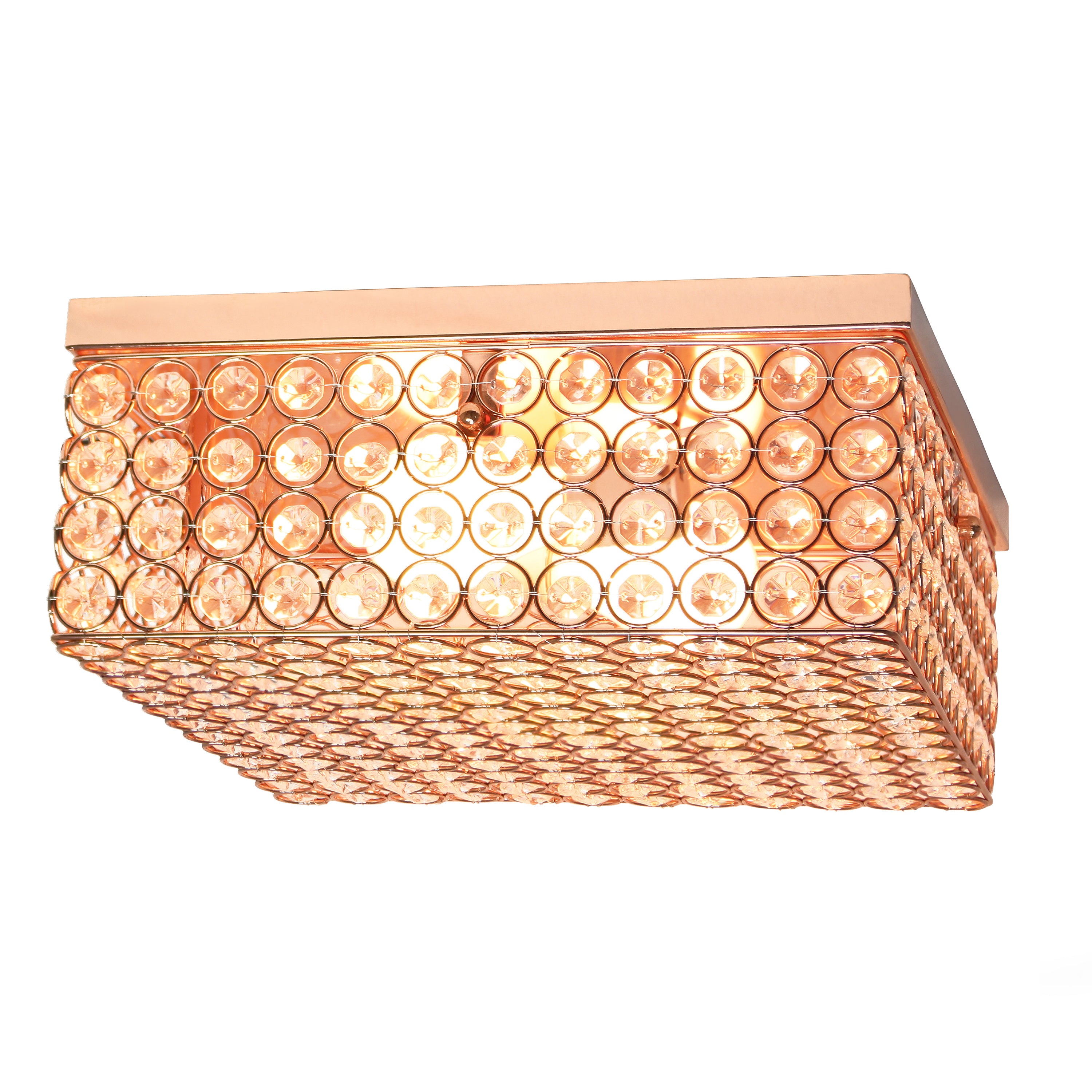Elegant Designs 12 Inch Elipse Crystal 2 Light Square Ceiling Flush Mount, Rose Gold