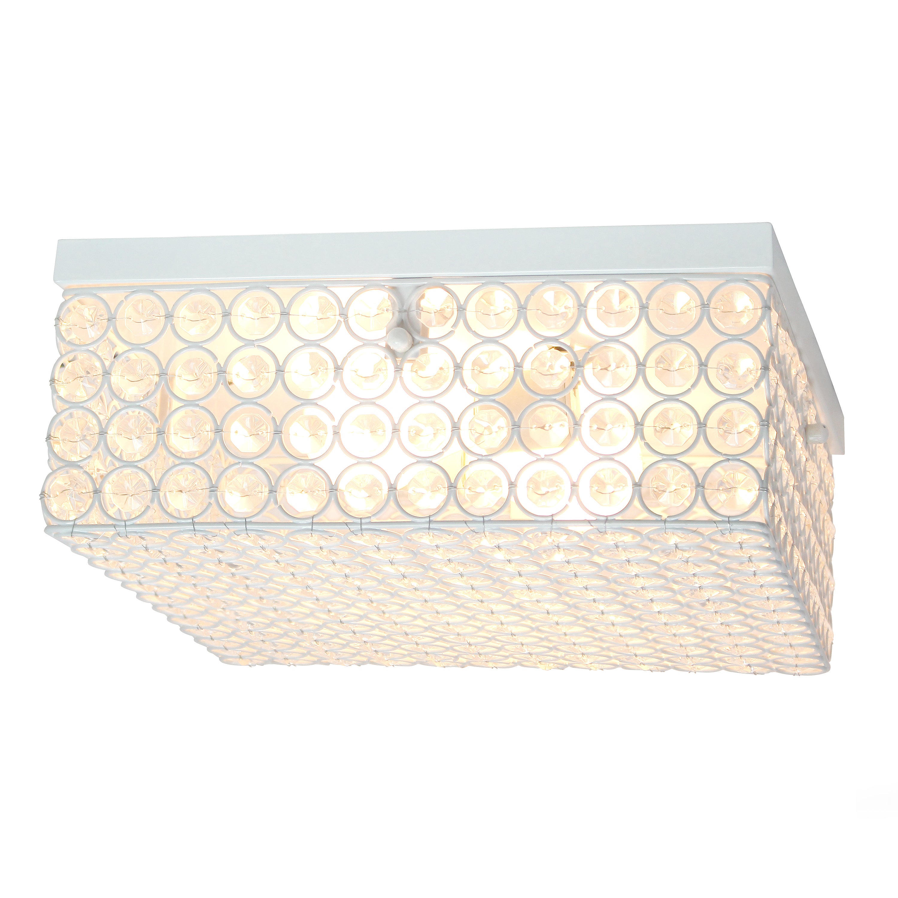 Elegant Designs 12 Inch Elipse Crystal 2 Light Square Ceiling Flush Mount, White