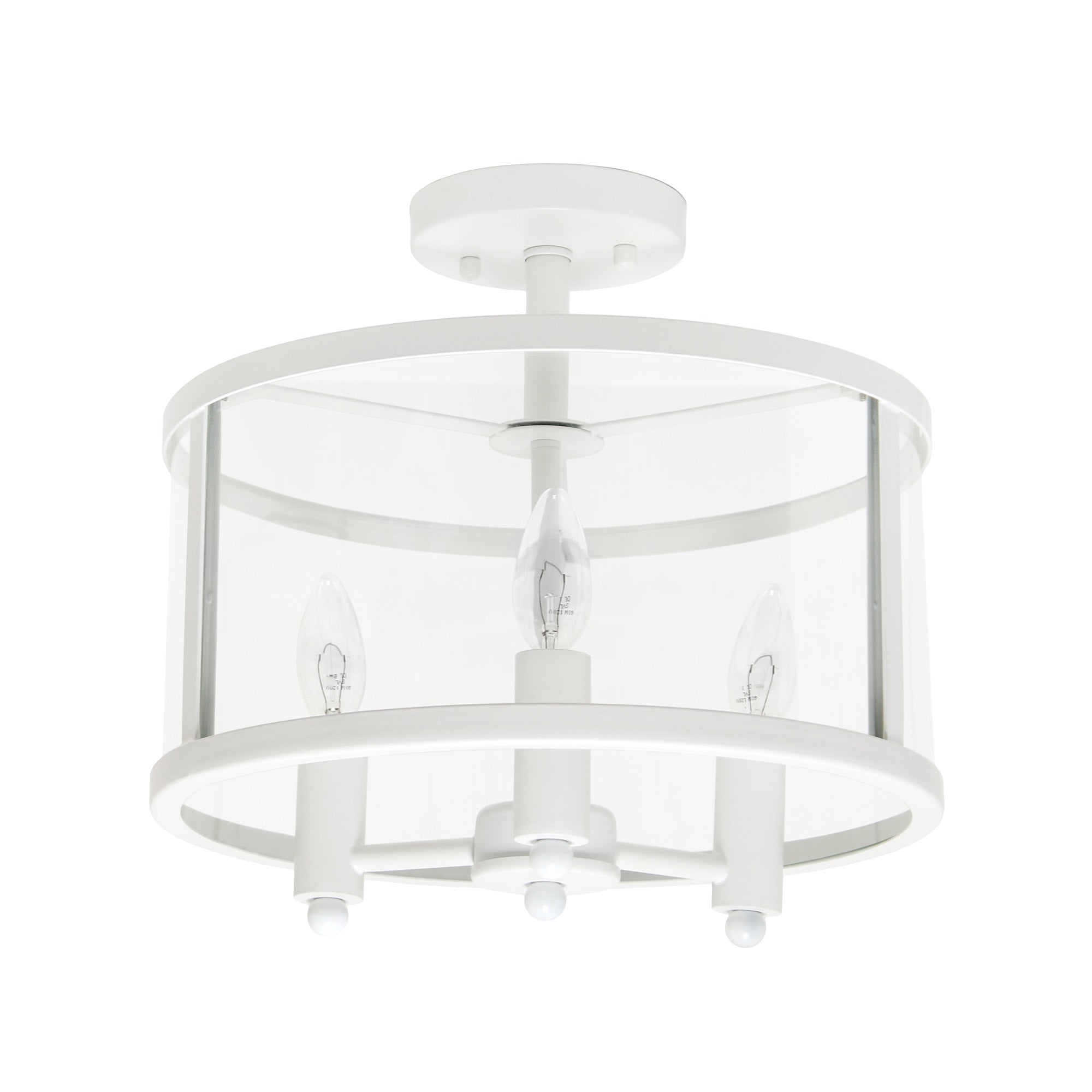Elegant Designs Medium 13' Iron And Glass Shade Traditional Farmhouse Industrial 3-Light Ceiling Mounted Round Semi-Flushmount For Bedroom Foyer Living Room, Matte White