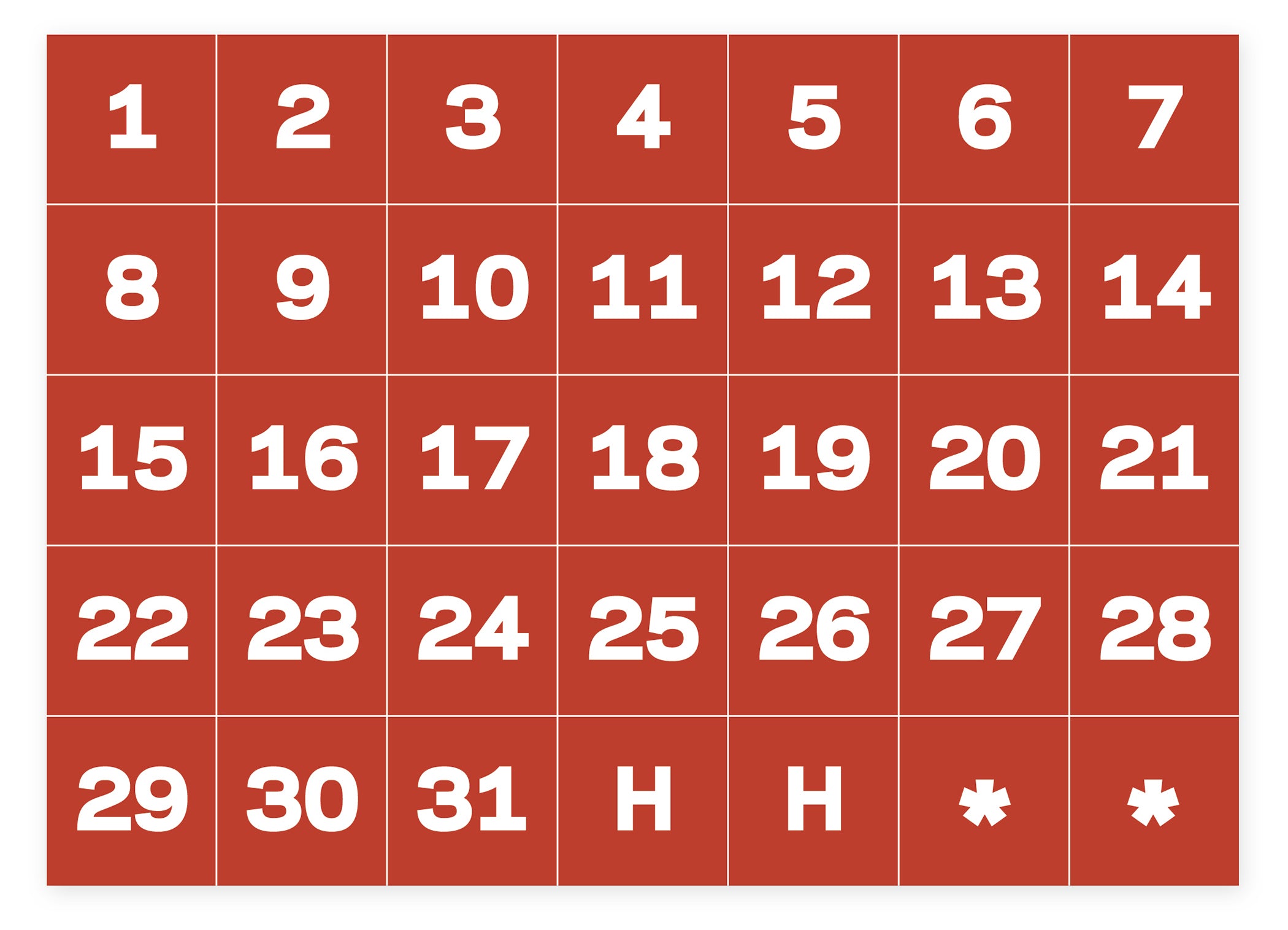 Calendar Dates Accessory Magnets, White On Red