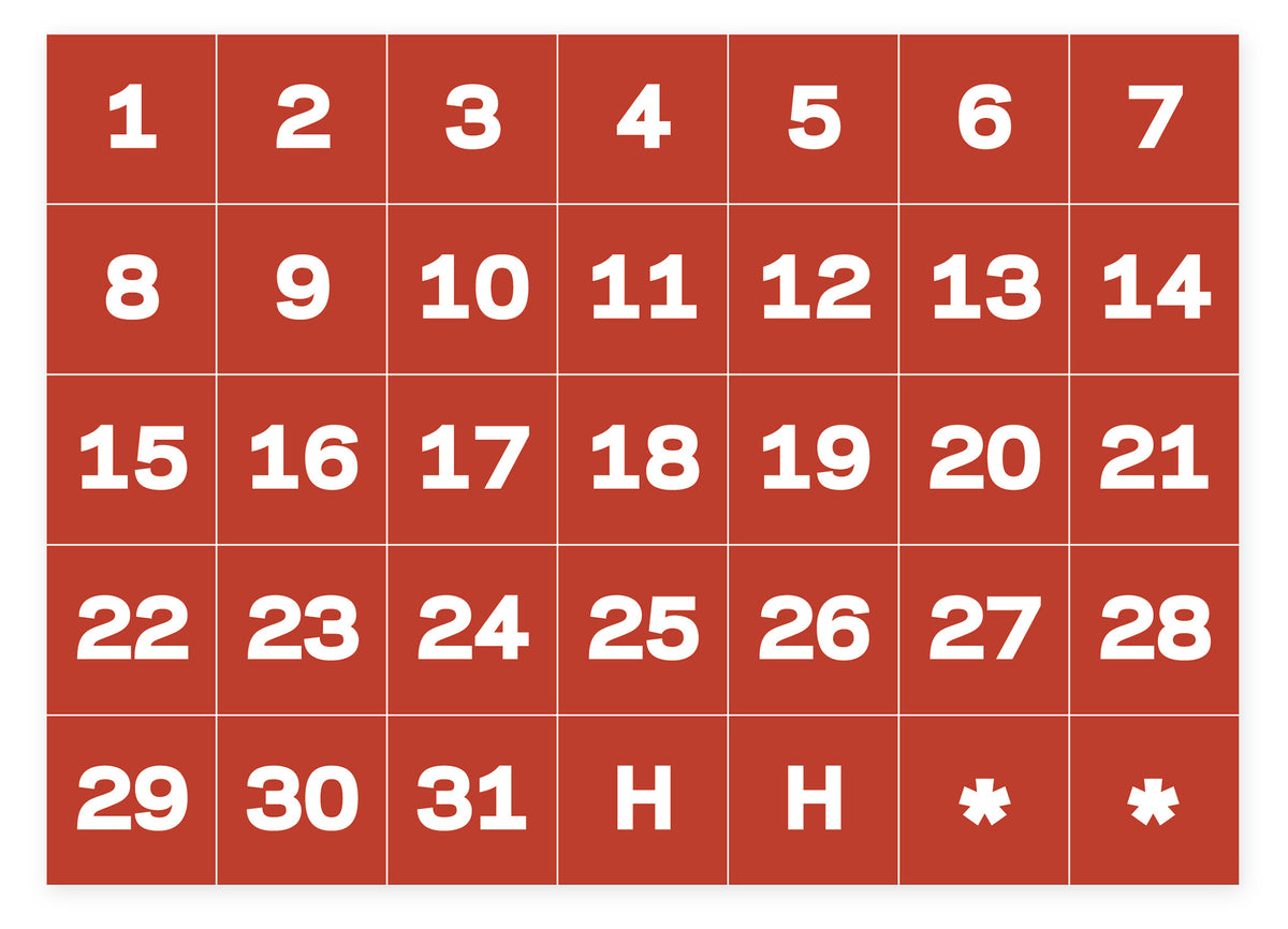 Calendar Dates Accessory Magnets, White On Red