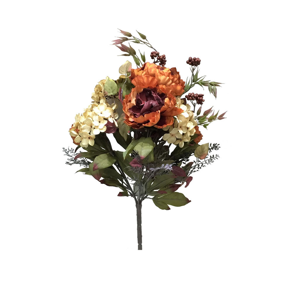 Vickerman 21” Dk Orange/Cream Peony/Hydrangea Bush - FM180602