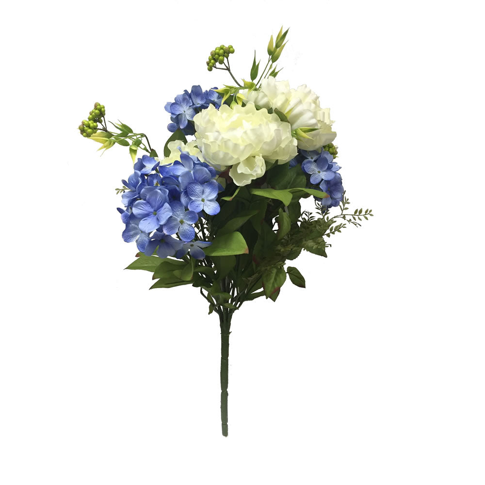Vickerman 21” Blue/White Peony/Hydrangea Bush - FM180603