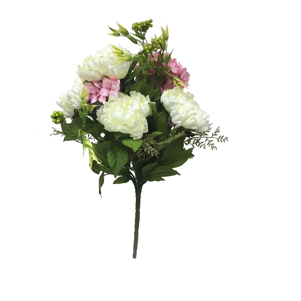 Vickerman 21” Pink/White Peony/Hydrangea Bush - FM180604