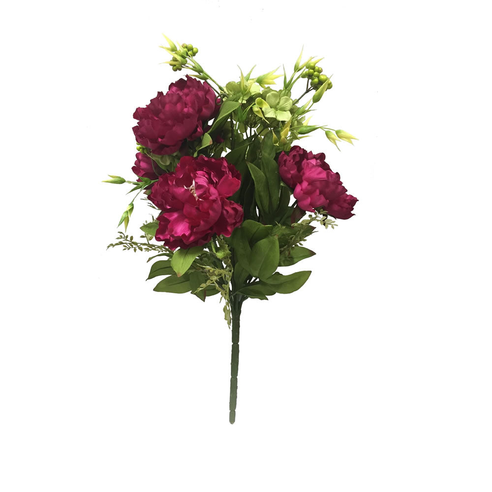 Vickerman 21” Dk Red/Green Peony/Hydrangea Bush - FM180605