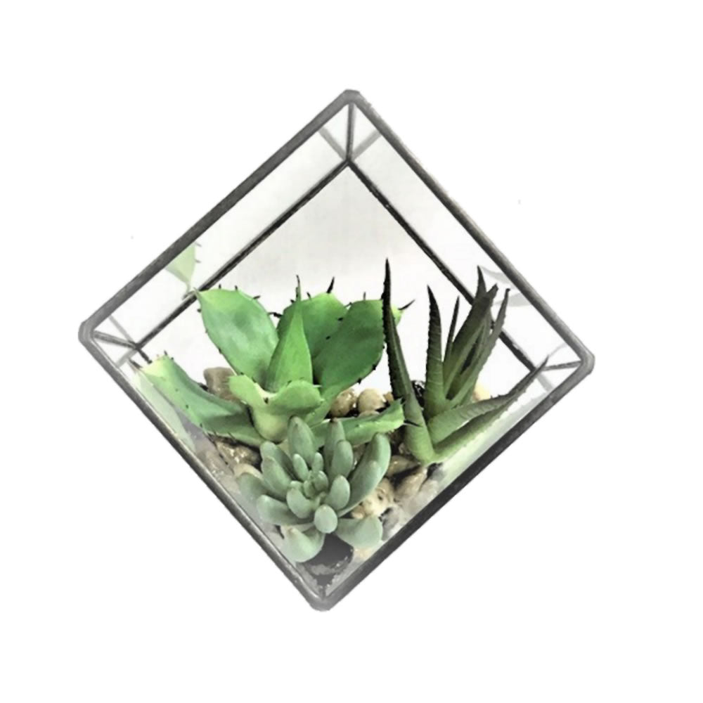 Vickerman 5.5” Green Succulents Diamond Terrarium - FM181101