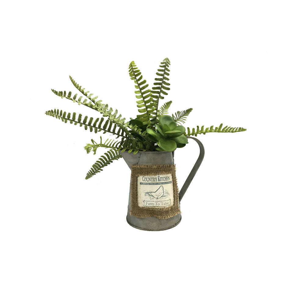 Vickerman 12” Green Fern in Rustic Watering Can - FM181401