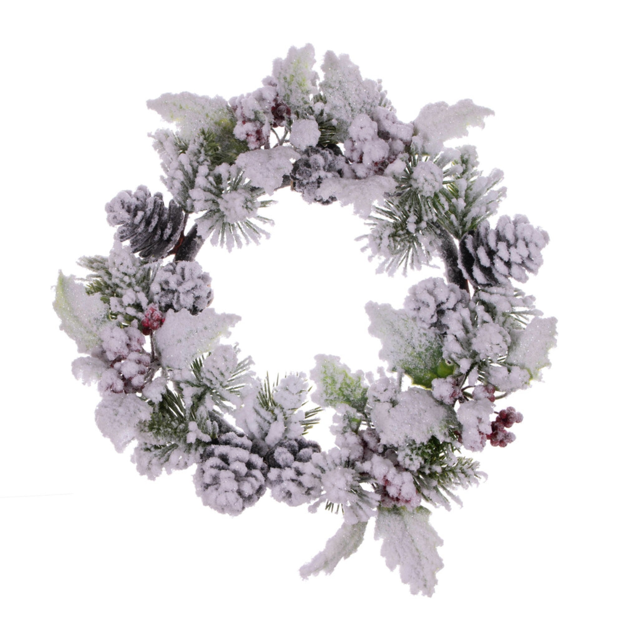 Vickerman 12” Artificial Frosted Berry Pinecone and Pine Wreath
