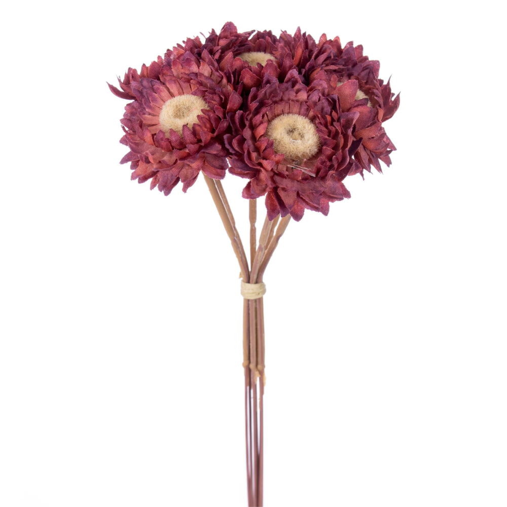 Vickerman 7” Raspberry Artificial Daisy Strawflower Stem 6/Bag. Perfect addition to any decorating project