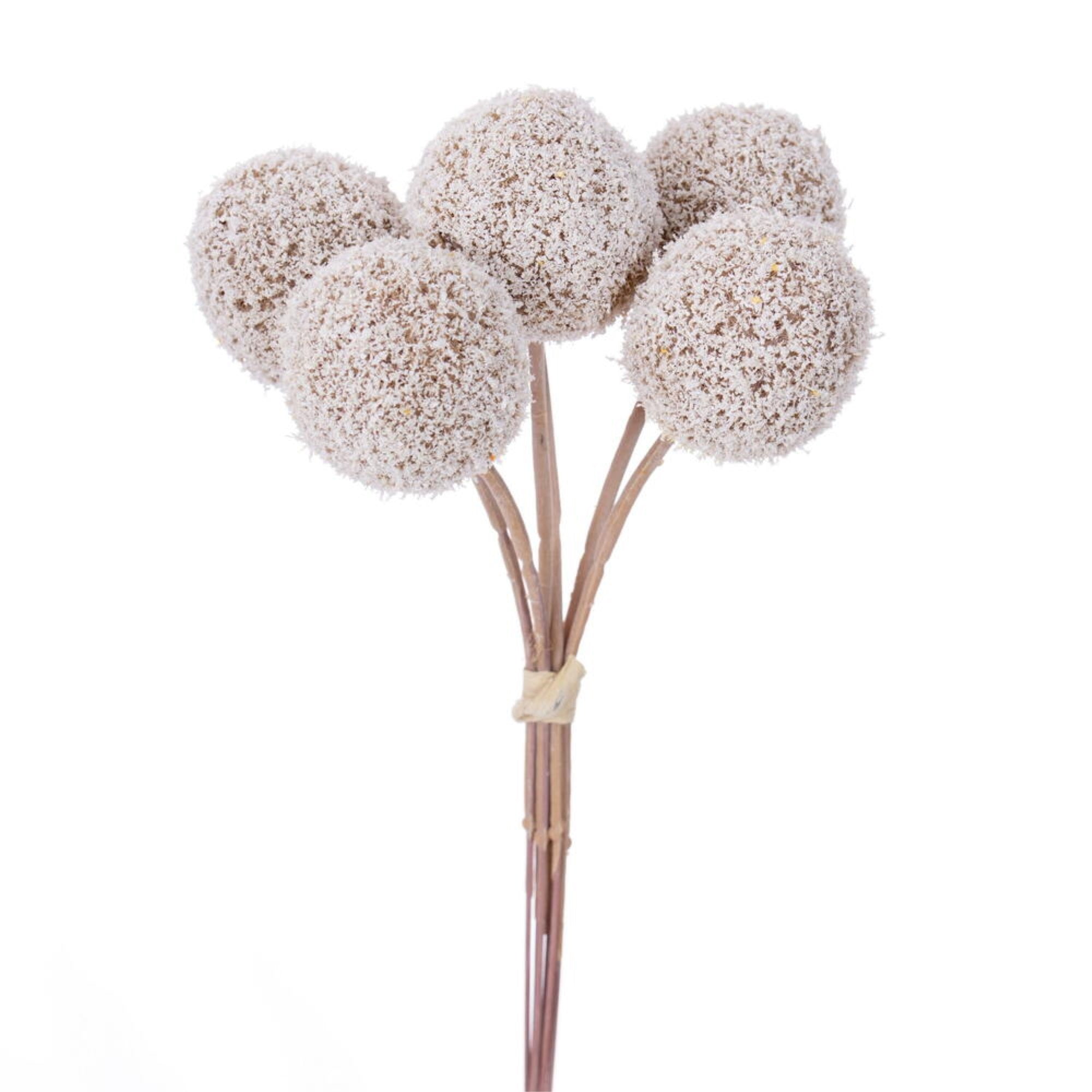 Vickerman 7” White Billy Buttons Stem 6/Bag. Perfect addition to any decorating project.