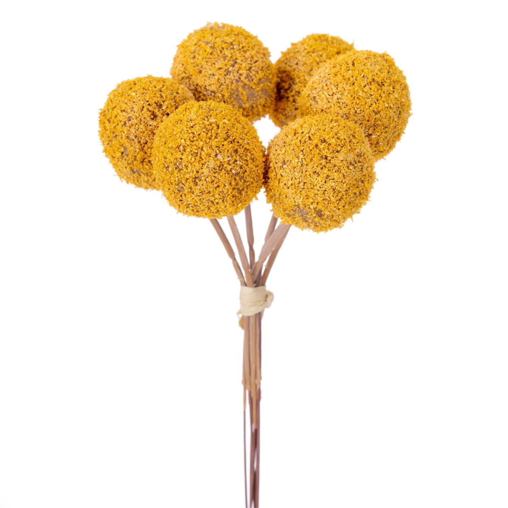 Vickerman 7” Dark Yellow Billy Buttons Stem 6/Bag. Perfect addition to any decorating project.