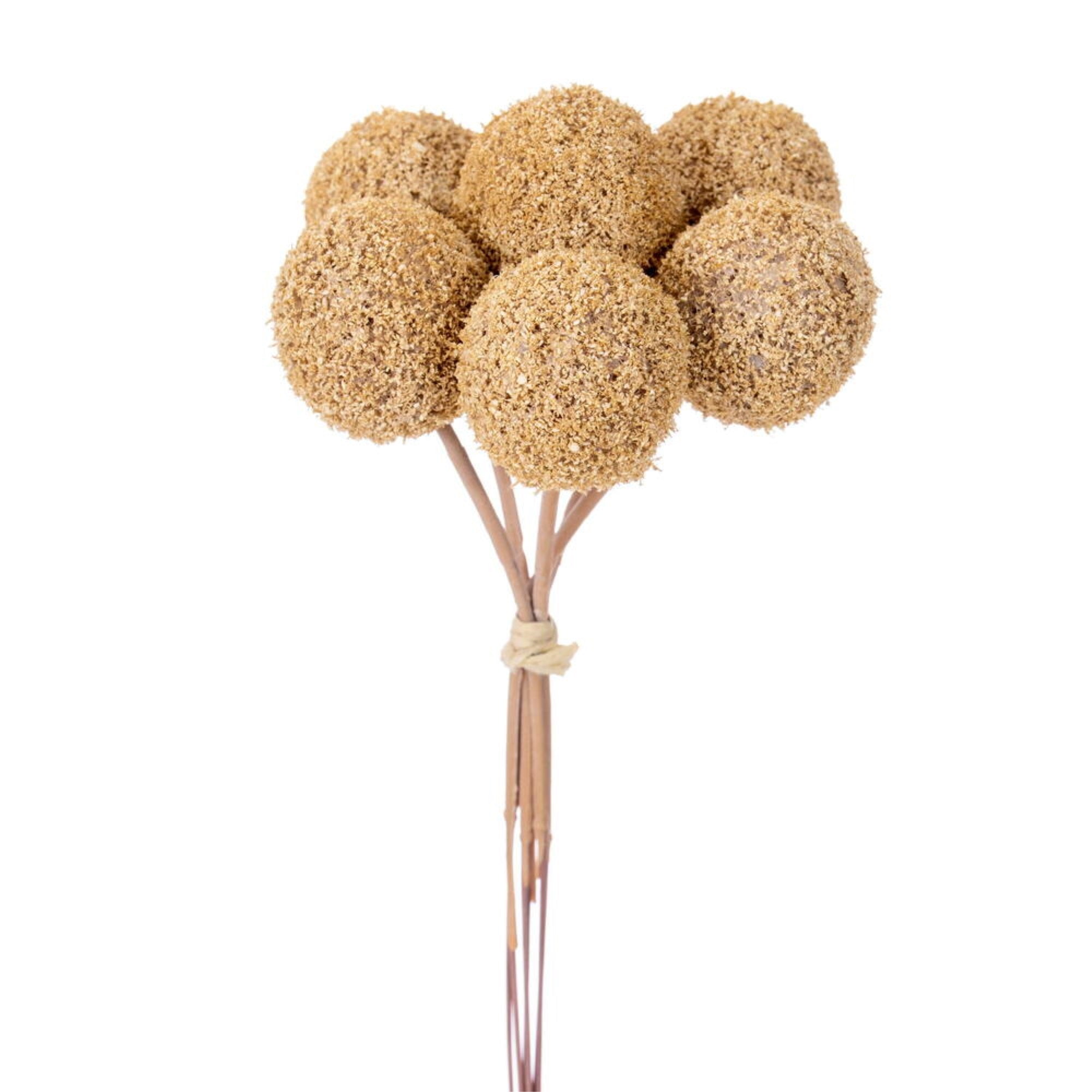 Vickerman 7” Brown/Yellow Billy Buttons Stem 6/Bag. Perfect addition to any decorating project.