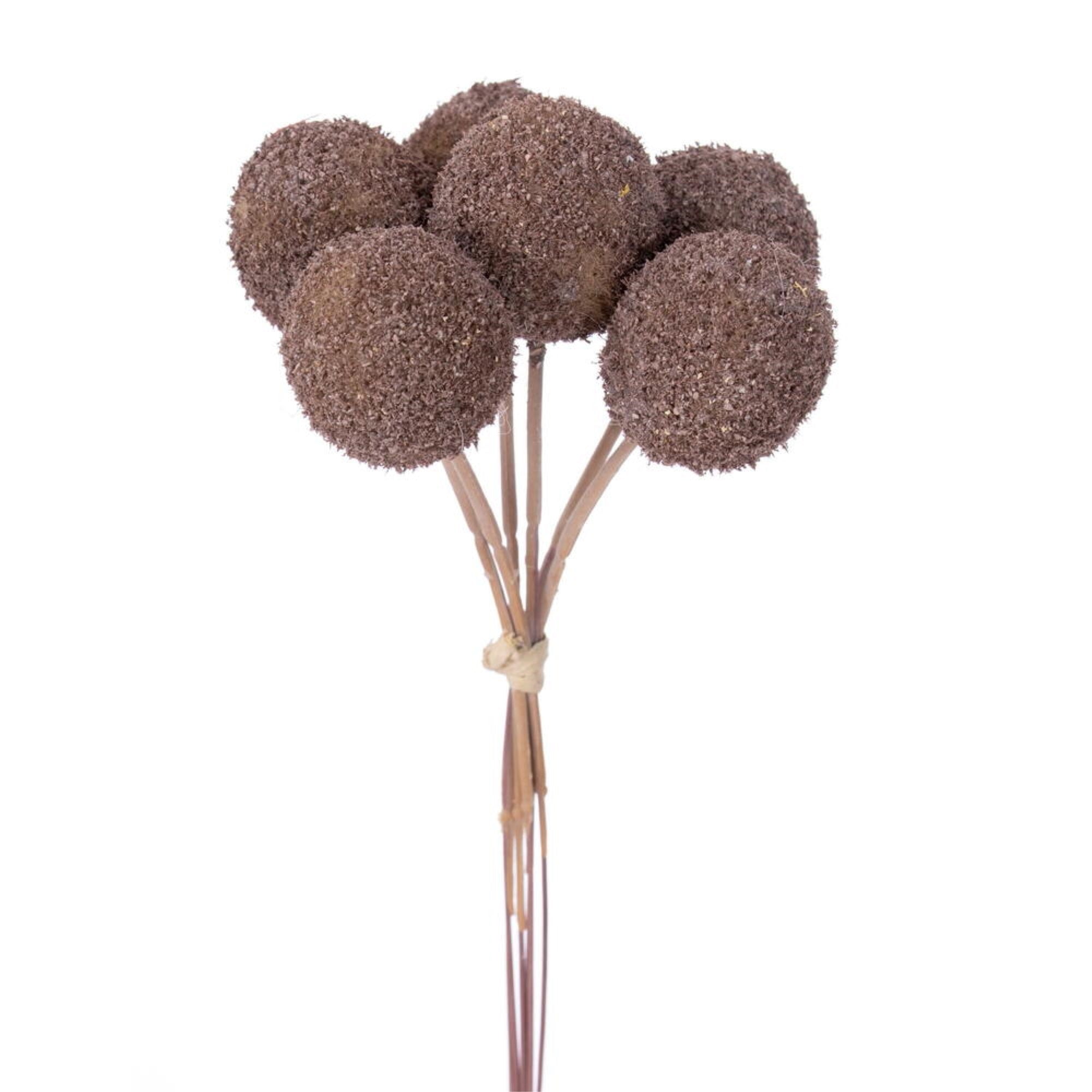 Vickerman 7” Brown/Purple Billy Buttons Stem 6/Bag. Perfect addition to any decorating project.