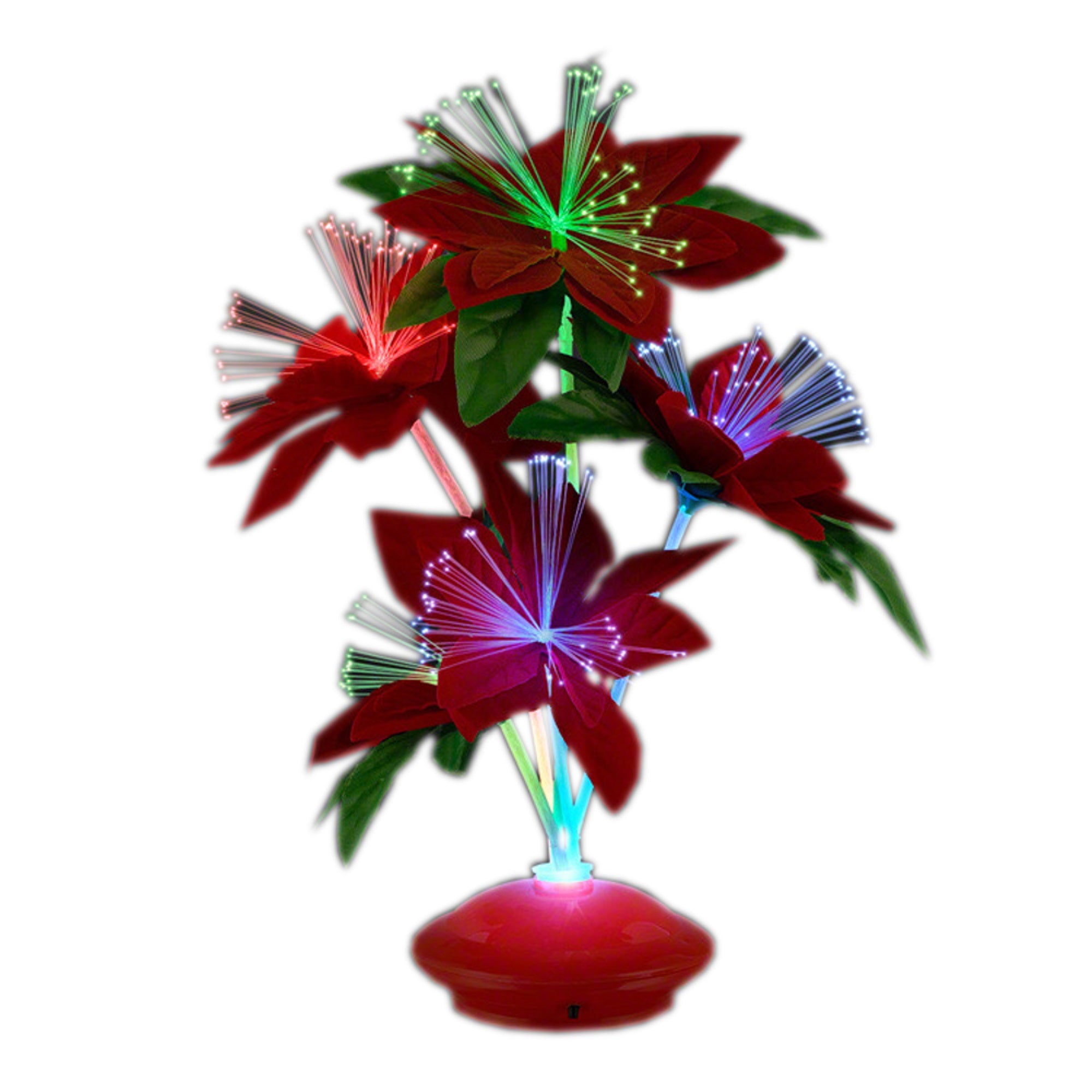 Christmas Fiber Optic Flower Centerpiece Red Light Up Decoration