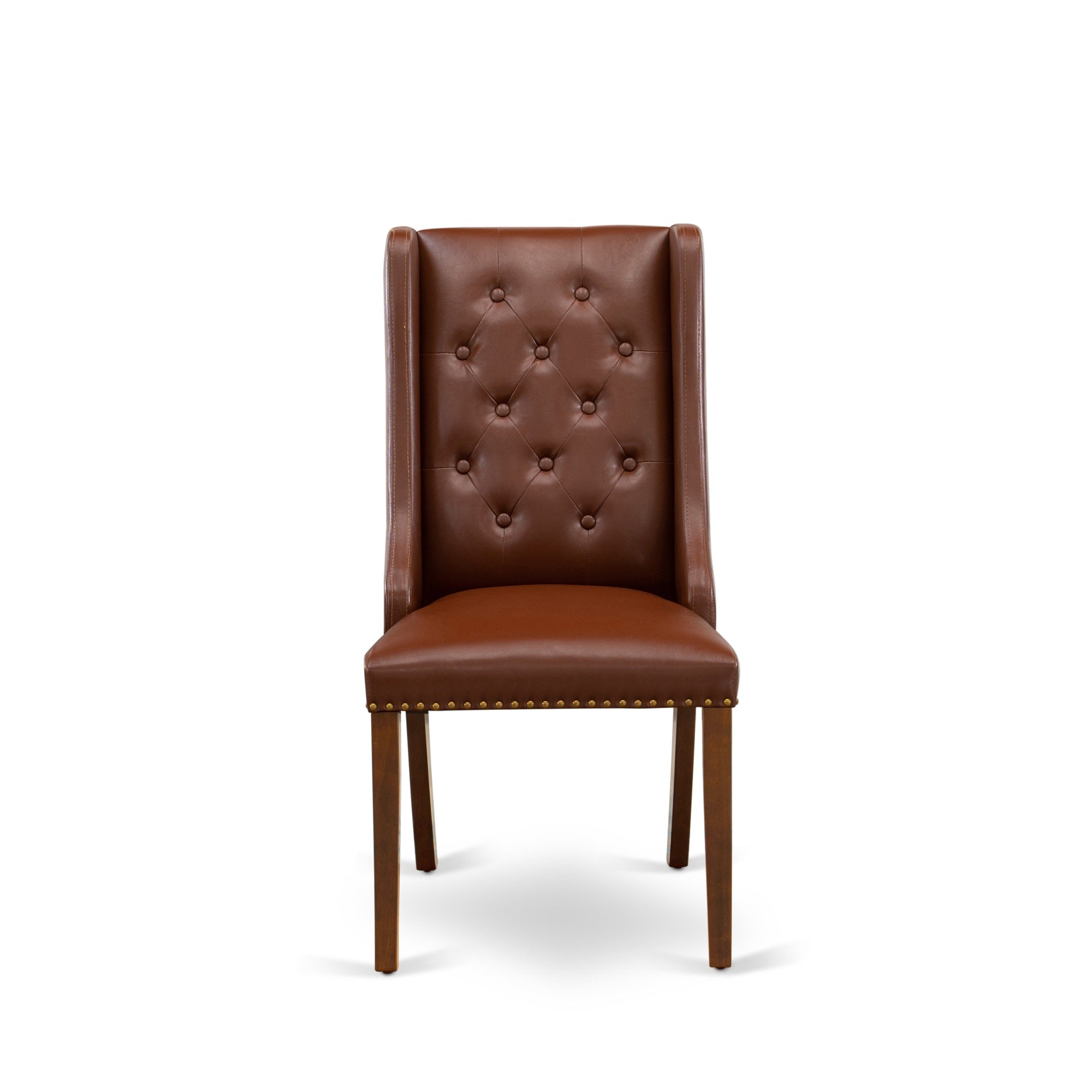 Fop3T46 Kitchen Parson Chairs - Brown Linen Fabric Upholstered Dining Chairs And Button Tufted Back With Mahogany Rubber Wood Legs - Dining Room Chairs Set Of 2