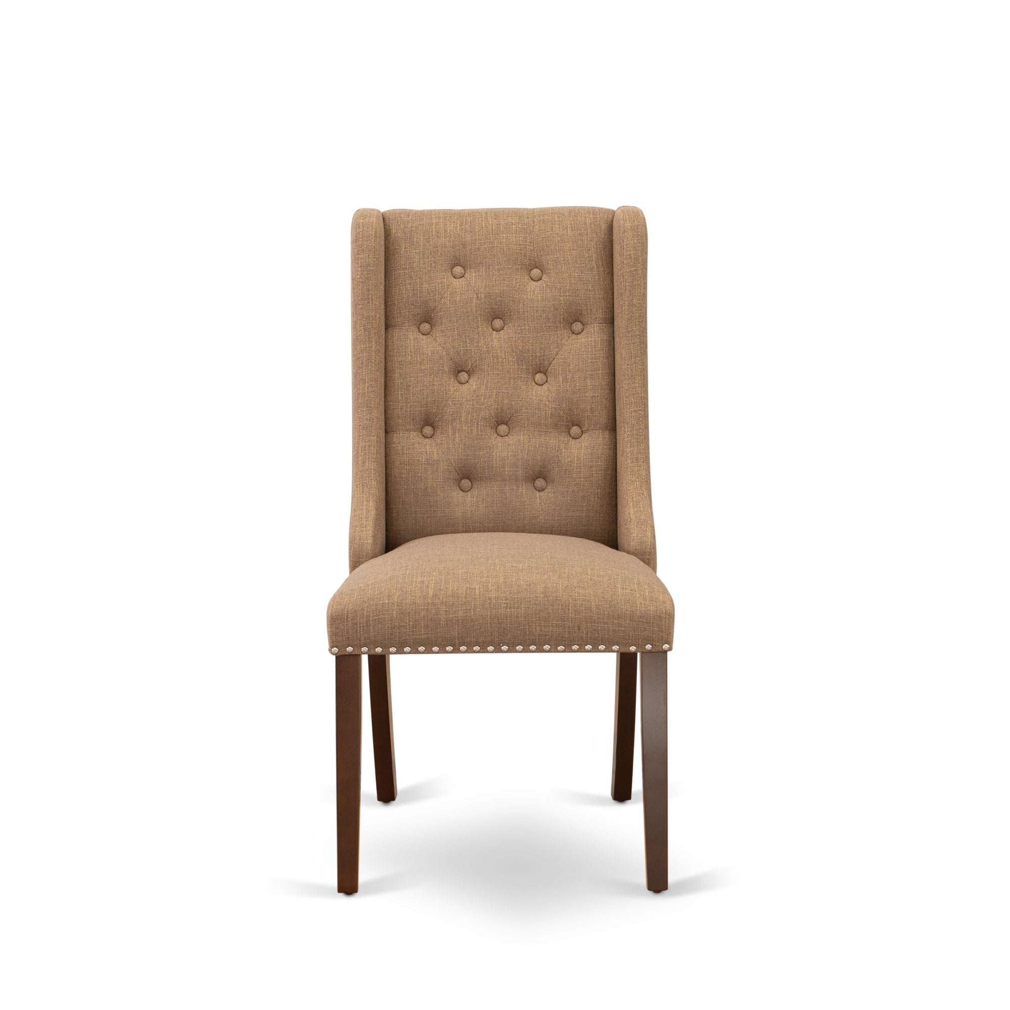 Fop3T47 Dining Chairs - Light Sable Linen Fabric Parson Dining Chairs And Button Tufted Back With Mahogany Rubber Wood Legs - Dining Chair Set Of 2