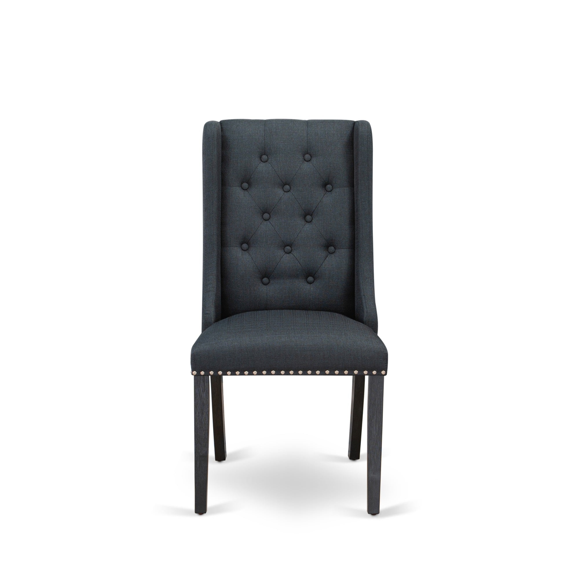 Fop6T24 Dining Room Chairs - Black Linen Fabric Parson Dining Chairs And Button Tufted Back With Wire Brushed Black Rubber Wood Legs - Parson Chairs Set Of 2