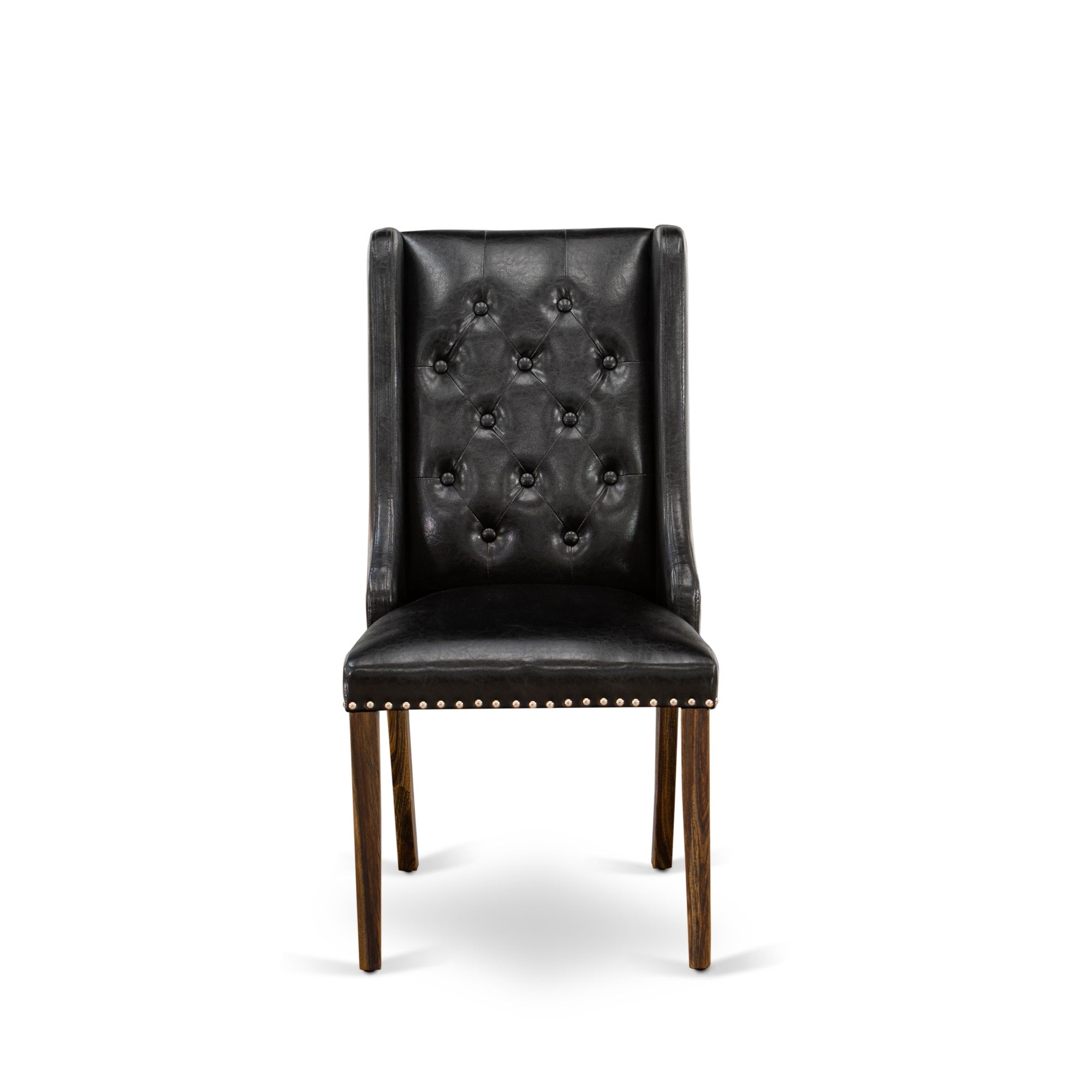 Fop7T49 Dining Chair - Black Linen Fabric Dining Chair And Button Tufted Back With Distressed Jacobean Rubber Wood Legs - Dining Chair Set Of 2