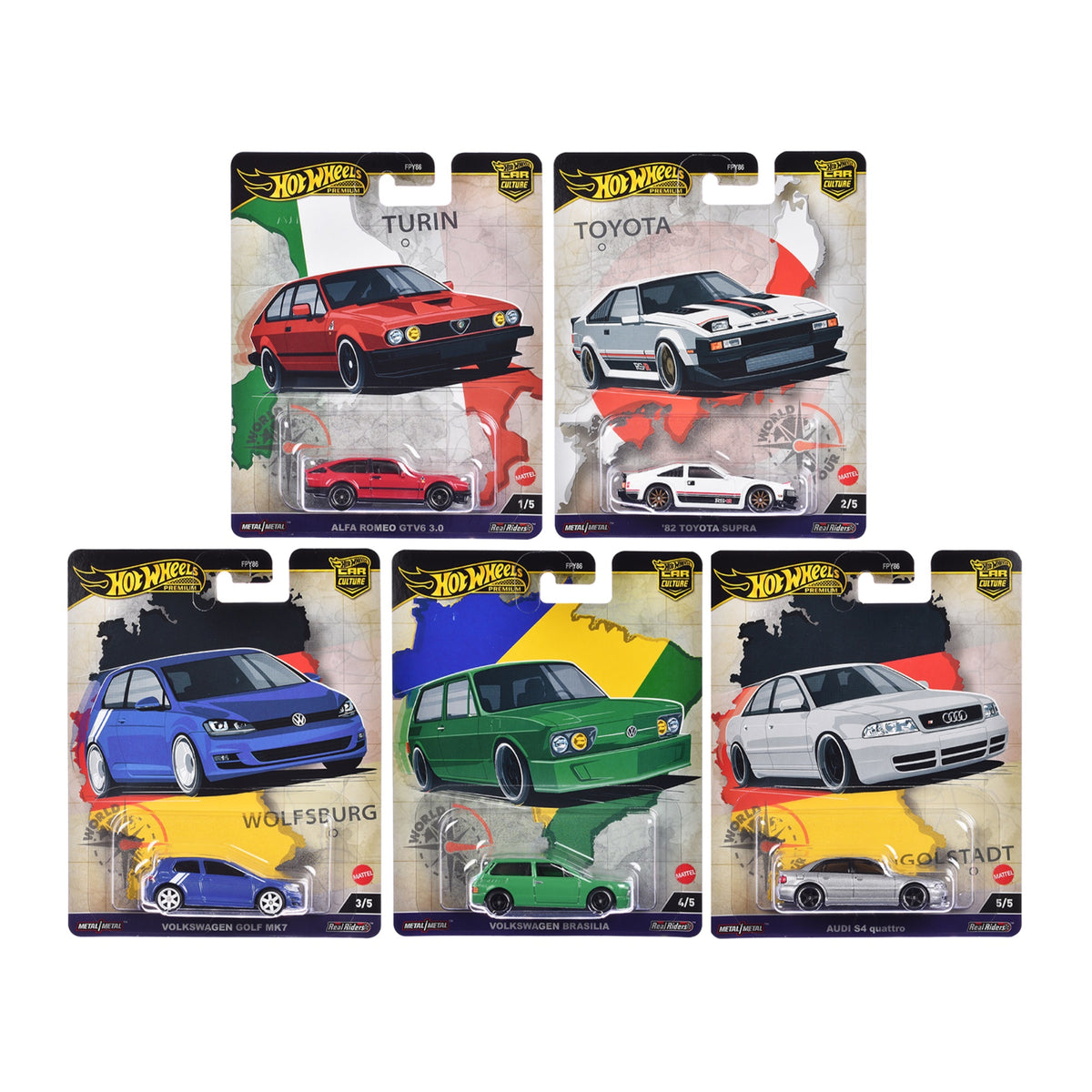 World Tour' 5 Piece Set 'Car Culture' 2024 Series A Diecast Model Cars By Hot Wheels