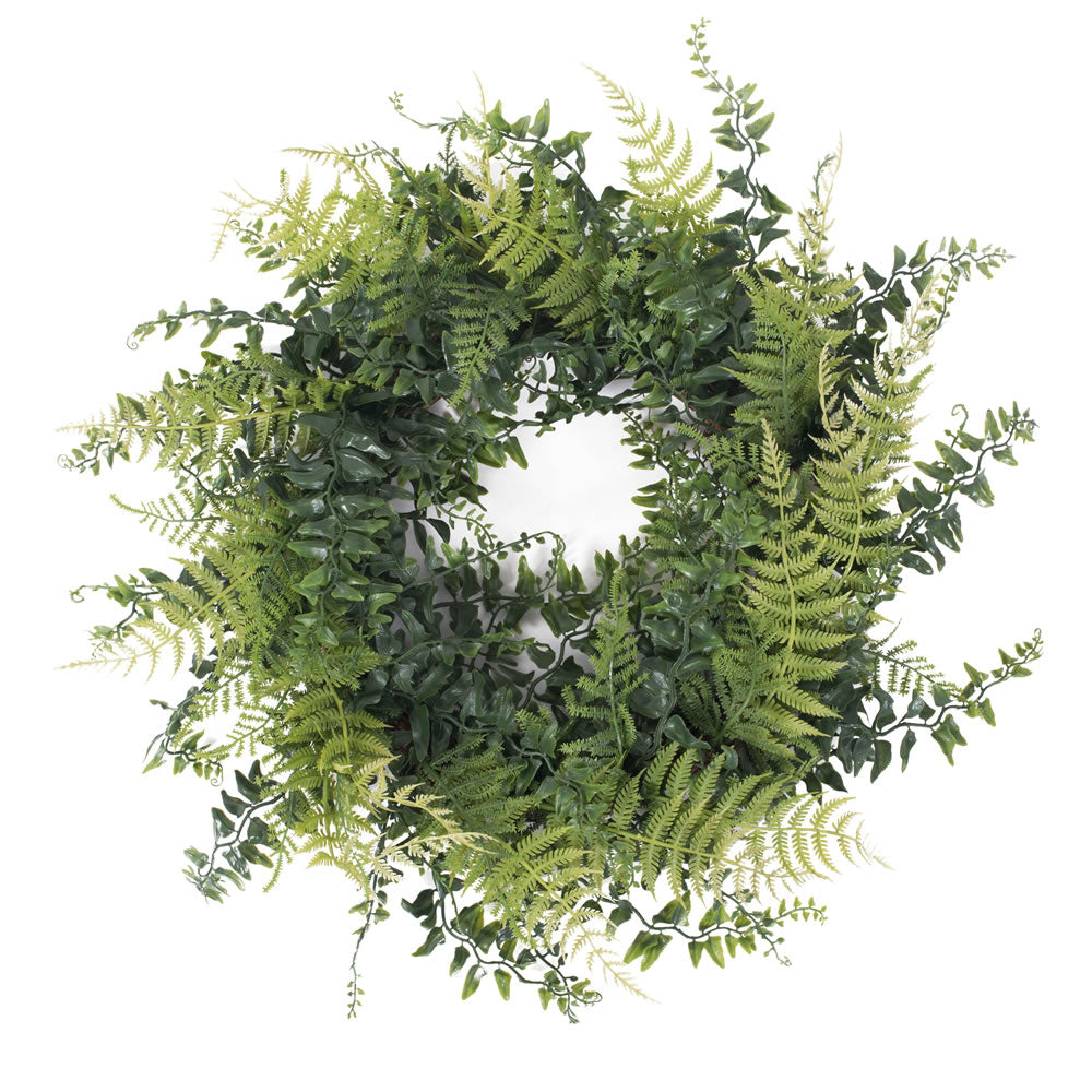 Vickerman 18″ Buckler Fern & Grass Wreath-Green - FQ171918