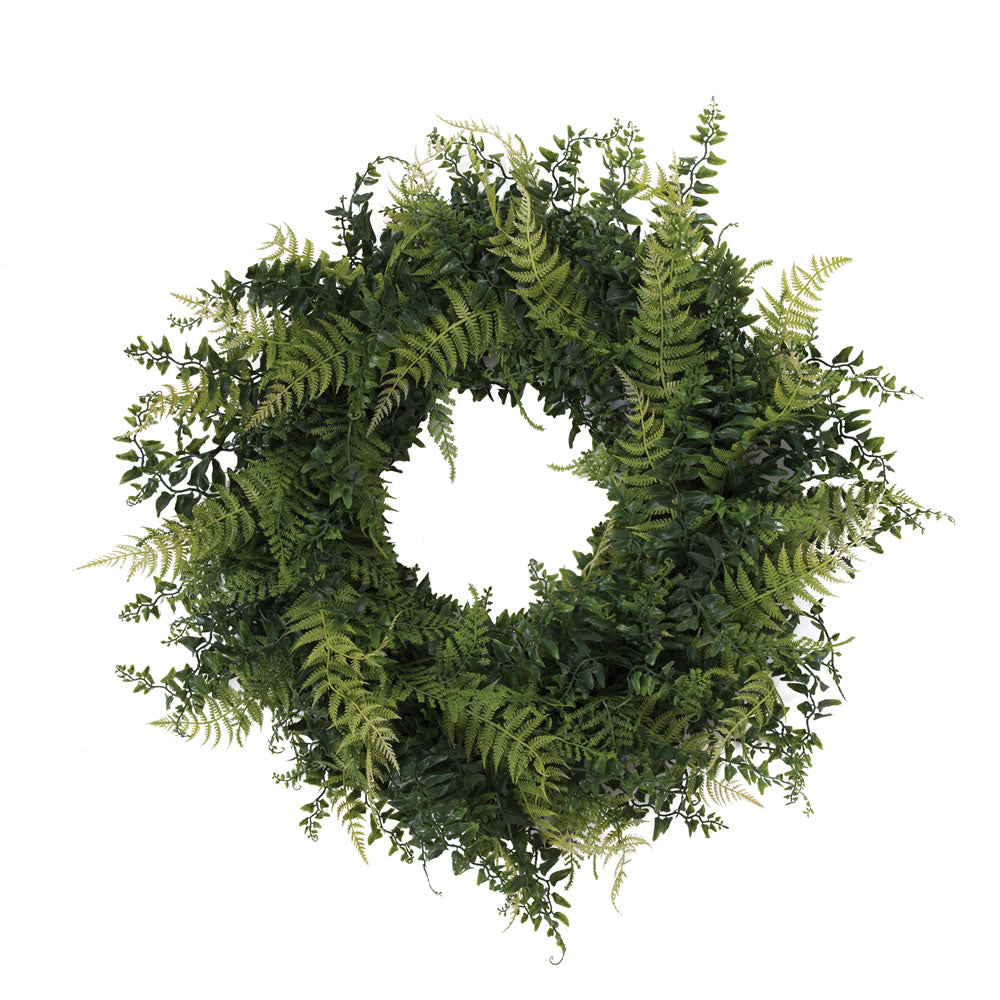 Vickerman 24″ Buckler Fern & Grass Wreath-Green - FQ171924