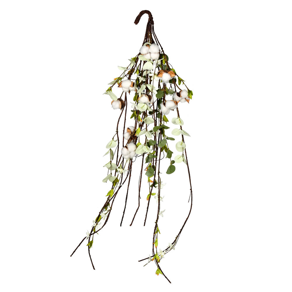Vickerman 36” White Cotton Mixed Greenery Teardrop - FQ191036