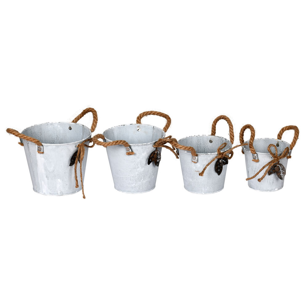 Vickerman 4-6” Tin Containers Burlap Handle Set/4 - FQ193208