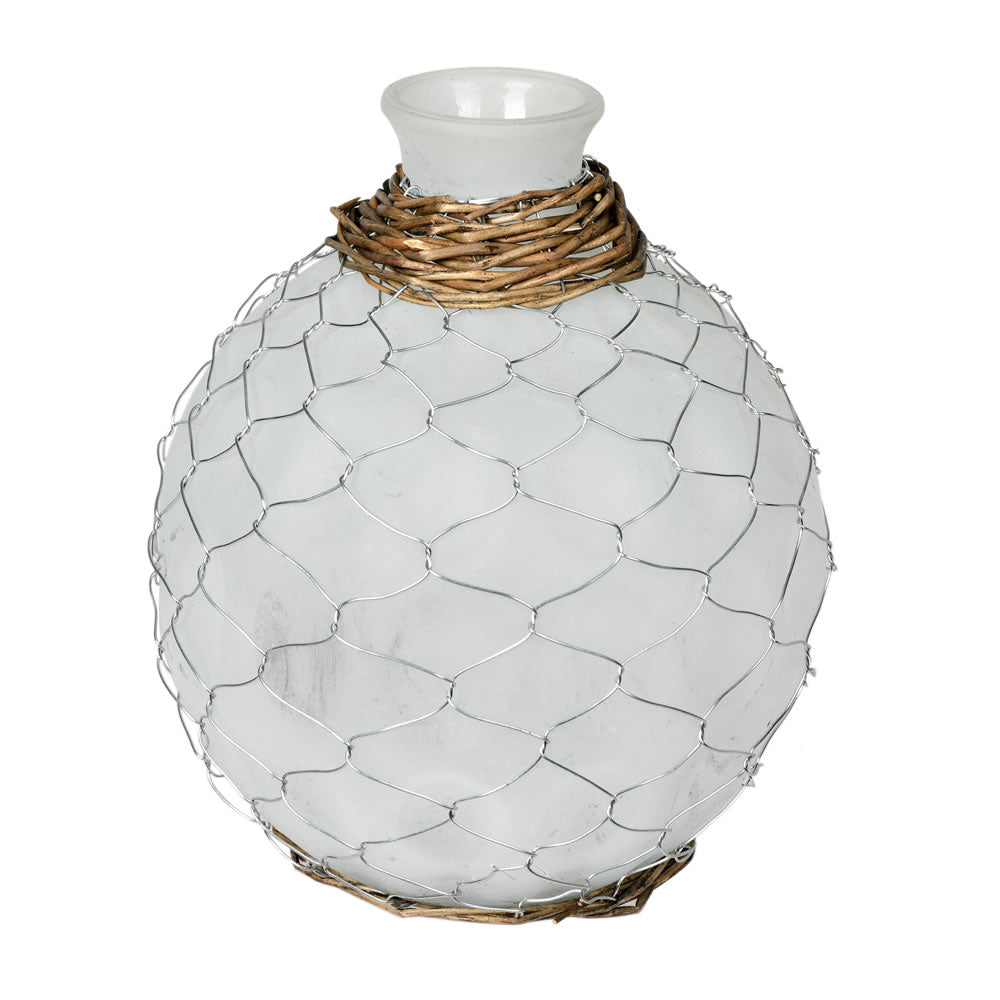 Vickerman 7.5” Frosted Glass Vase Chicken Wire - FQ194008