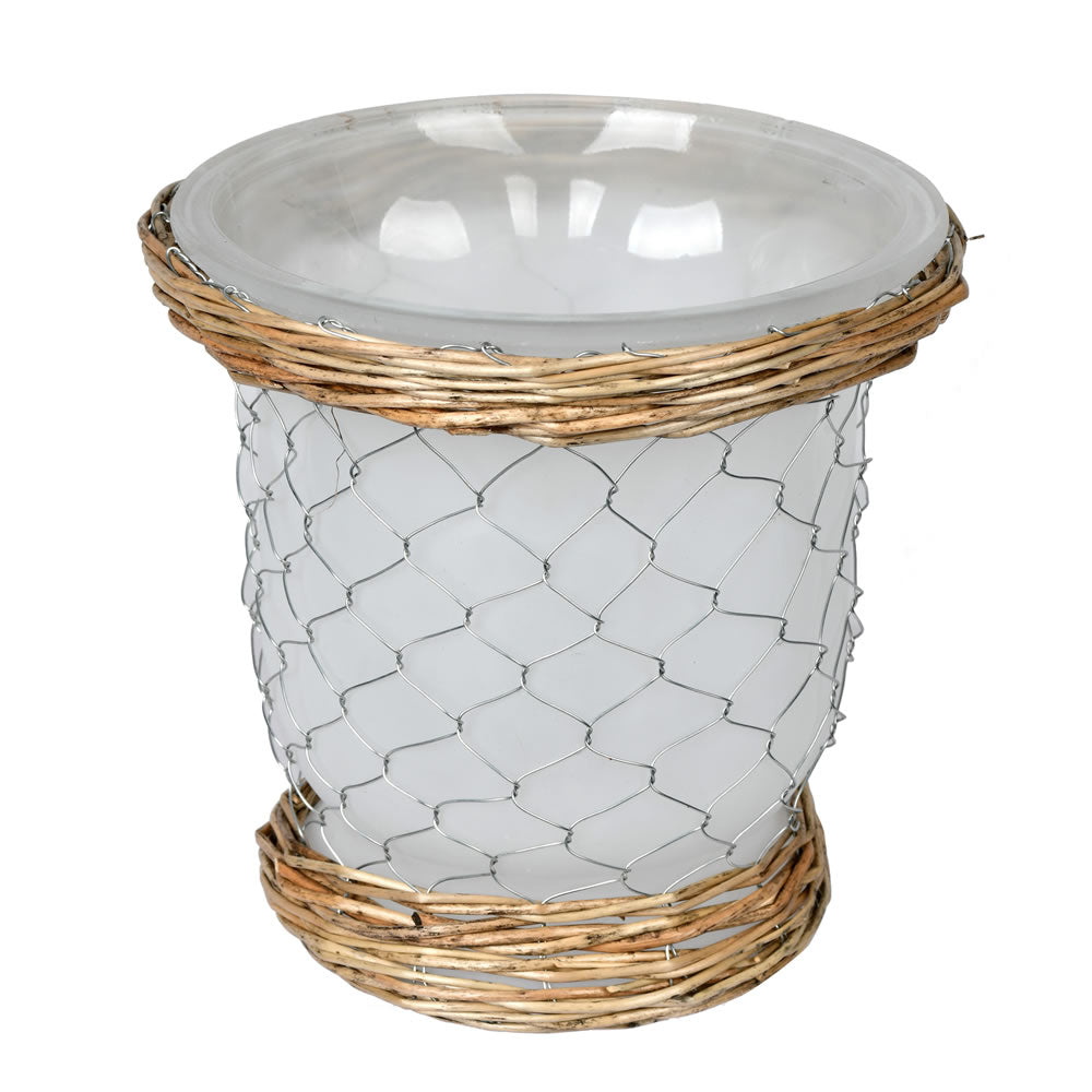 Vickerman 7.3” Frosted Glass Vase Chicken Wire - FQ194009