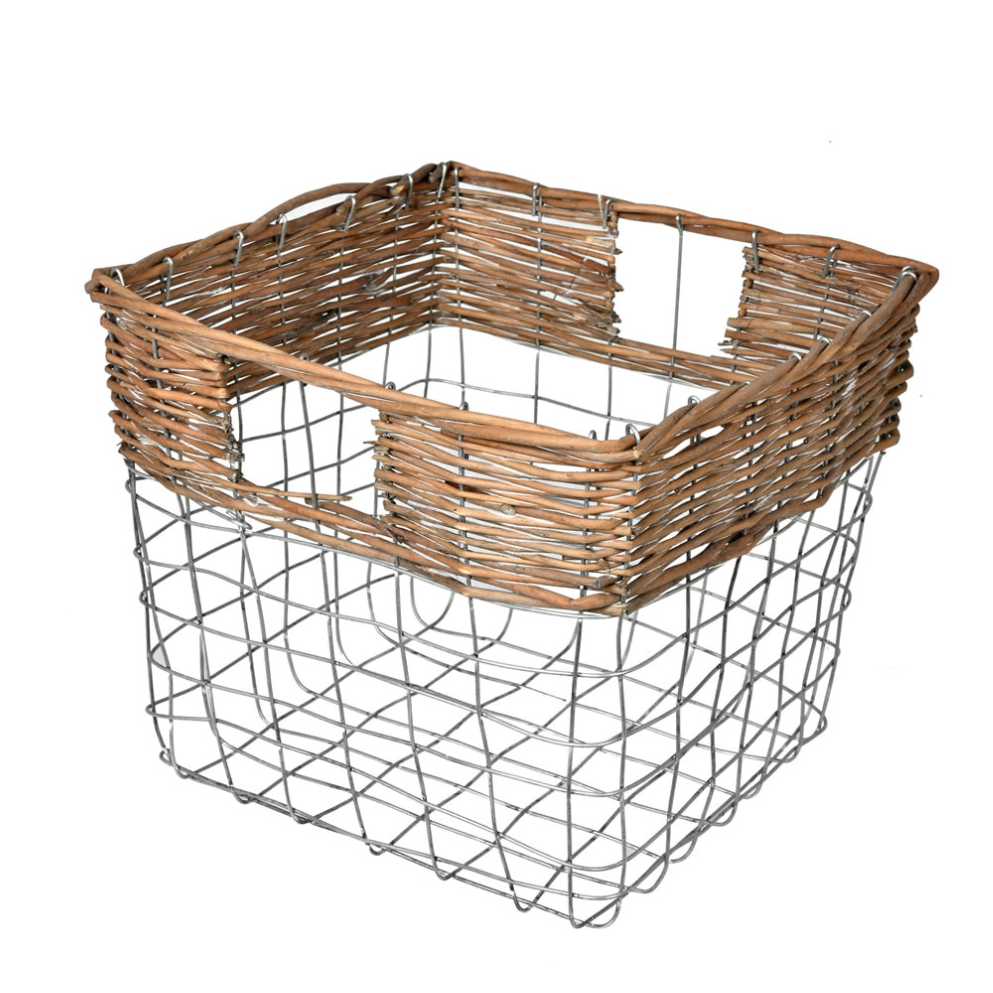 10.5” Square Wire Basket w/ Woven Bamboo