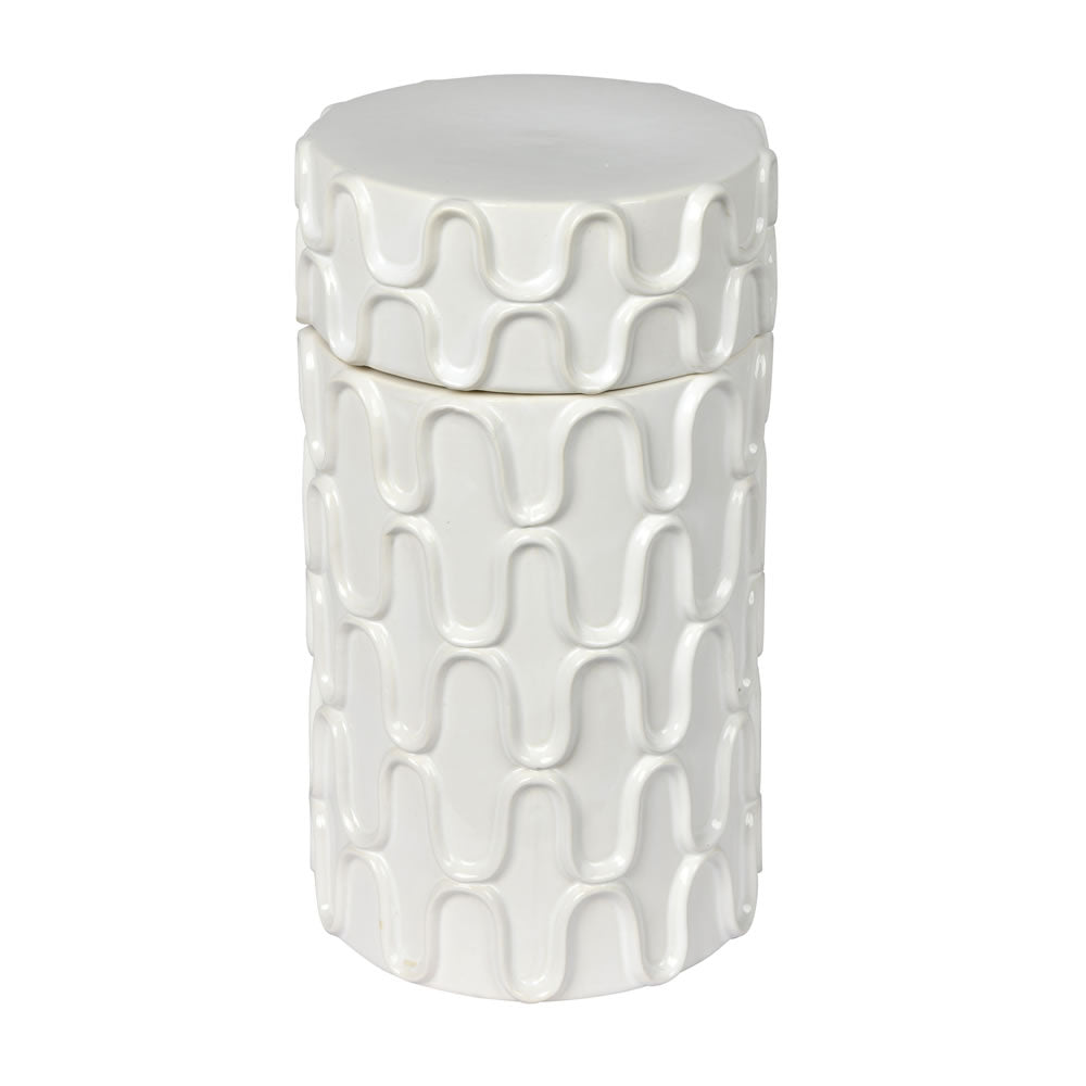 Vickerman 12” White Ceramic Container with Lid - FQ196312