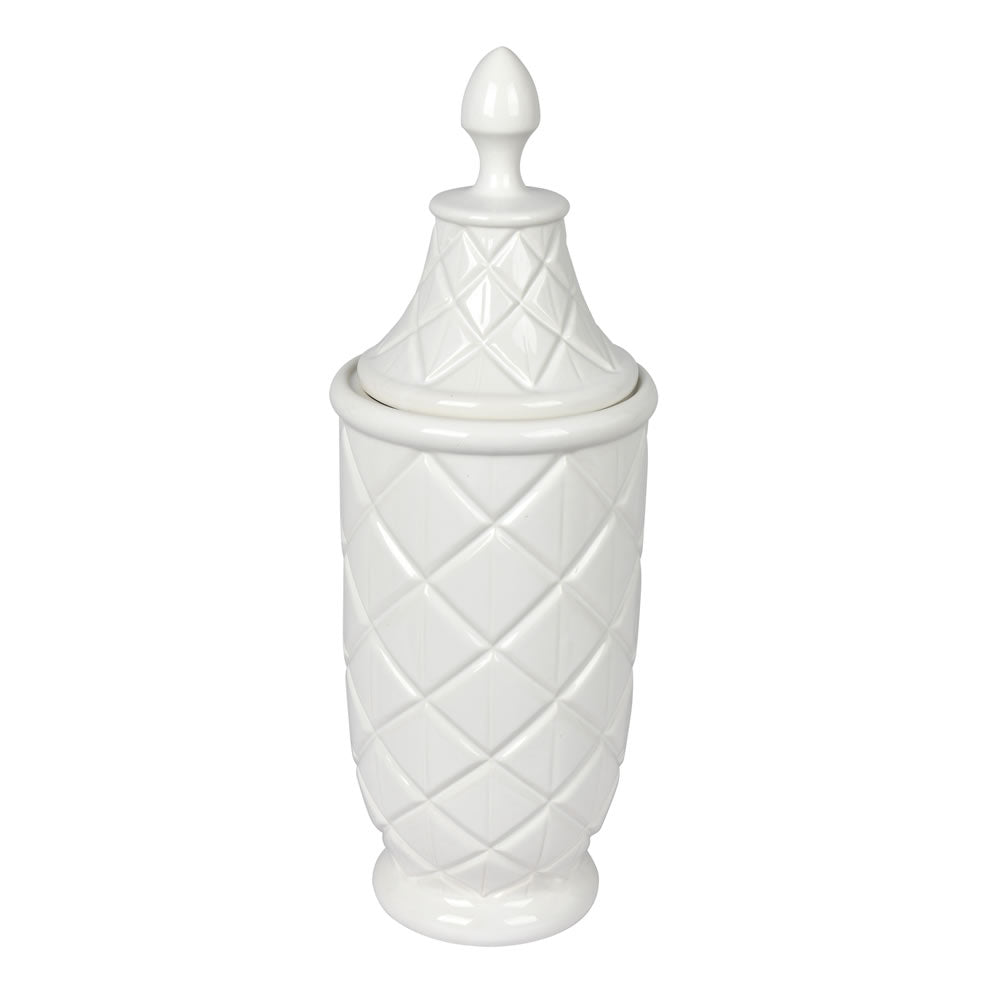 Vickerman 18.5” White Ceramic Container with Lid - FQ196518
