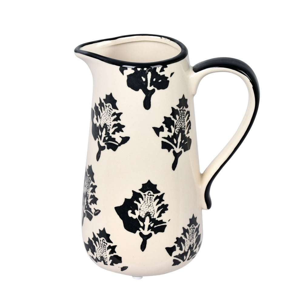 Vickerman 6.5” White/Black Leaf Print Ceramic Jar - FQ198705