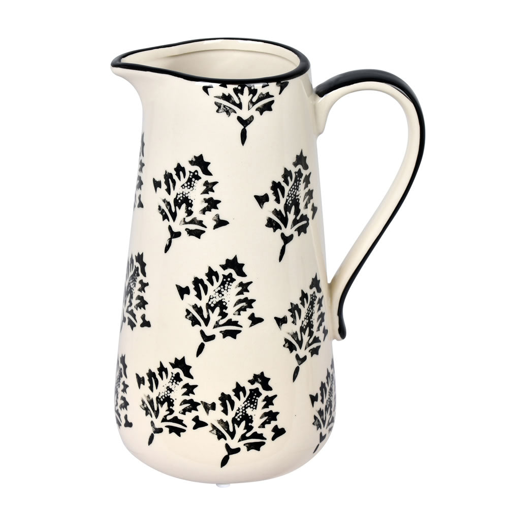 Vickerman 8.5” White/Black Leaf Print Ceramic Jar - FQ198706