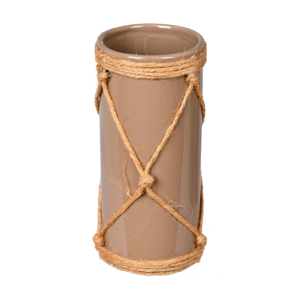 Vickerman 8” Sandstone Ceramic Vase in Jute Rope - FQ199108