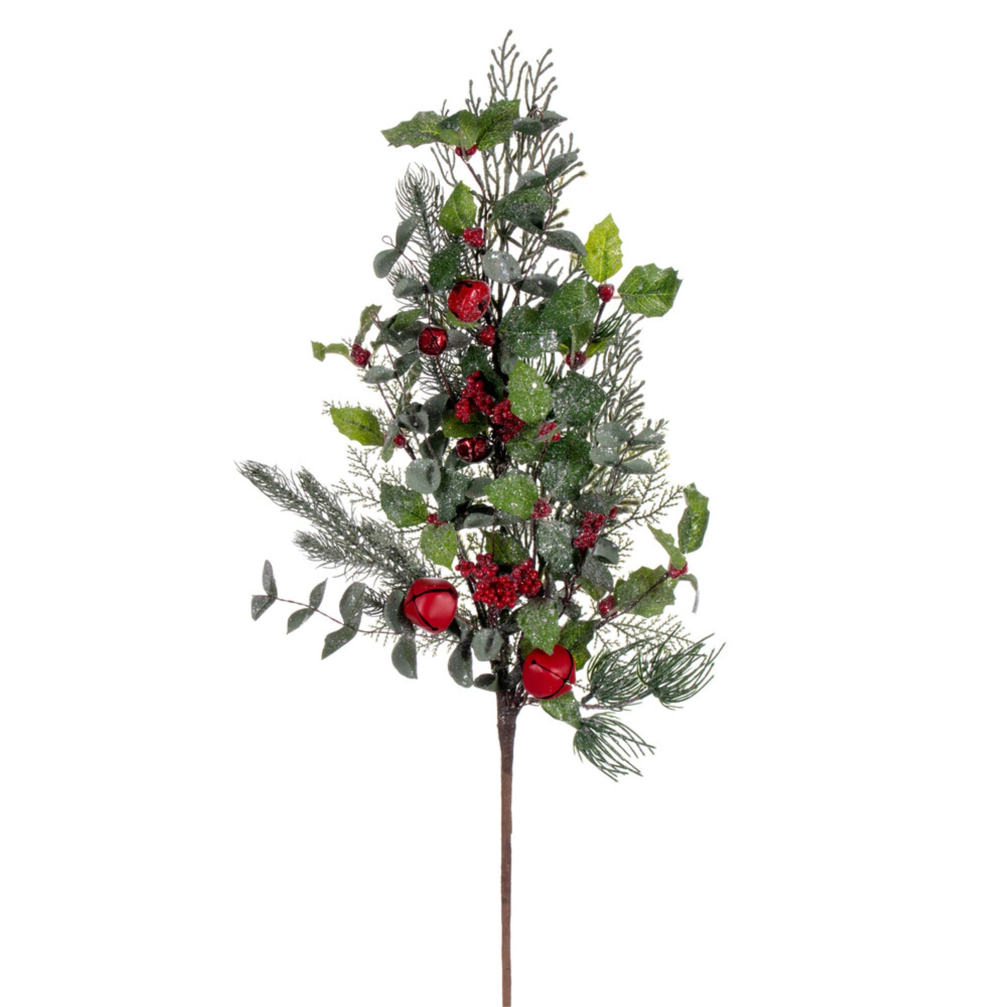 29” Grn Holly/Pine Red Jingle Bell Spray