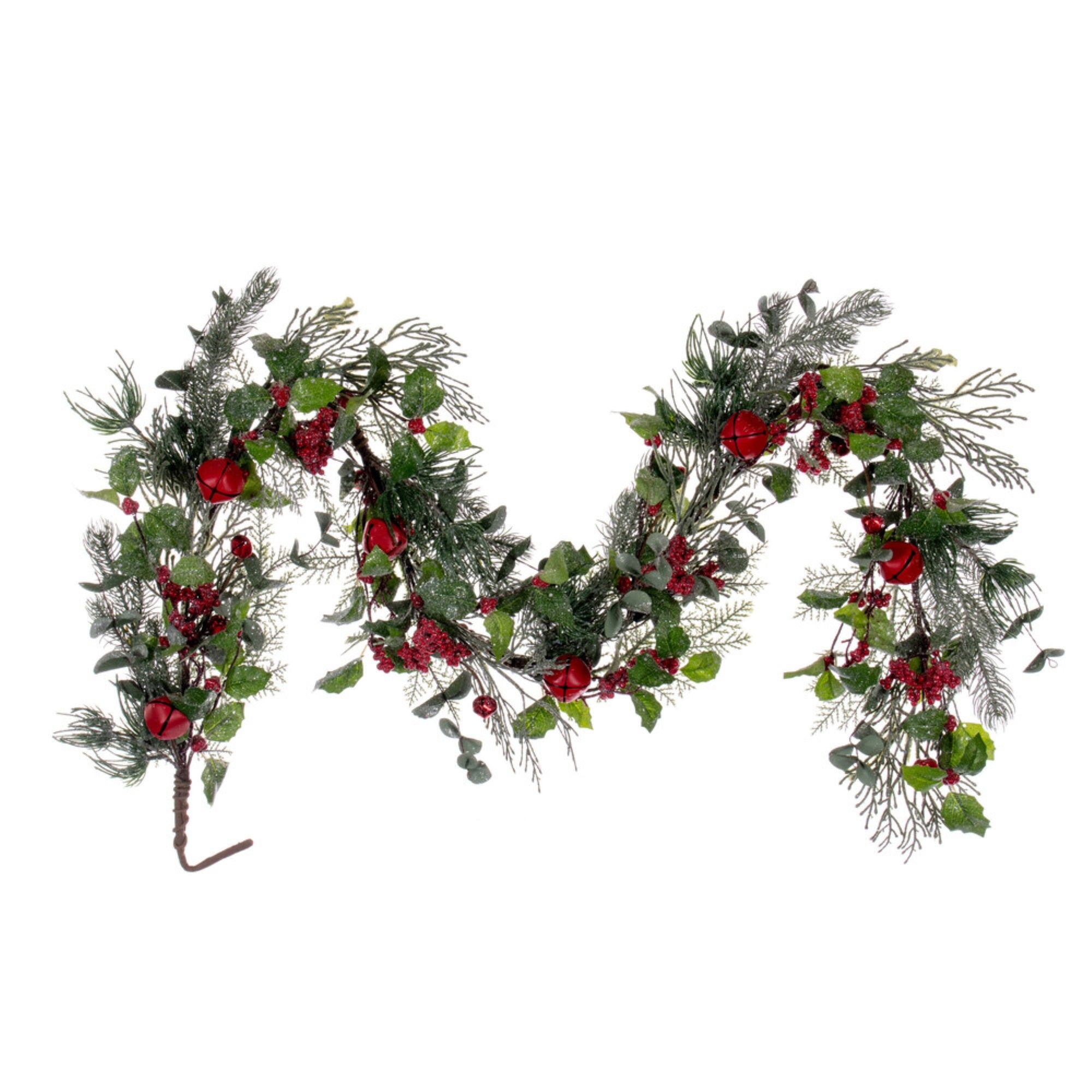 5' Grn Holly/Pine Red Jngle Bell Garland