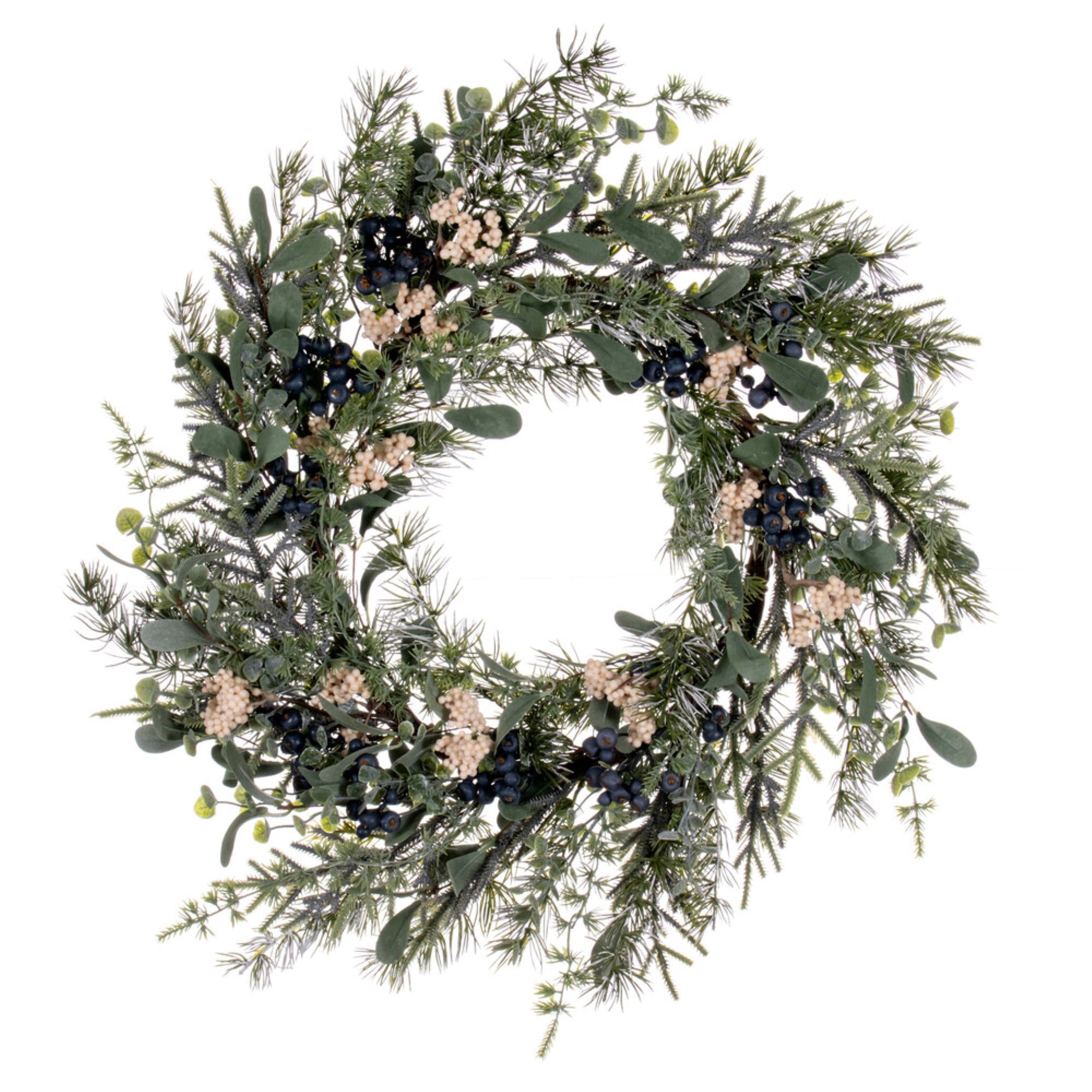 24” Grn Pine Blueberry/Wht Berry Wreath