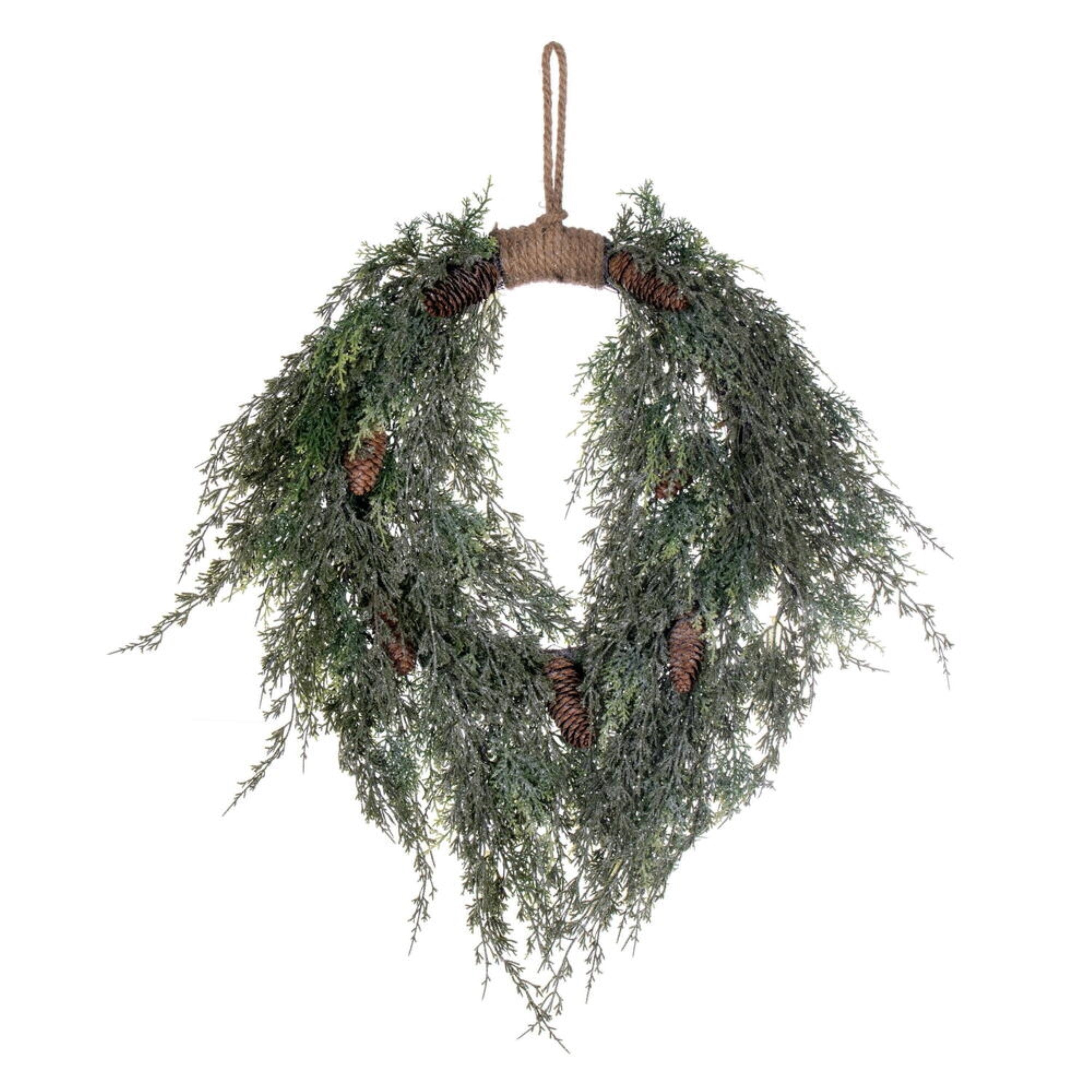 24” Snow Cedar Hanging Wreath W/Cone