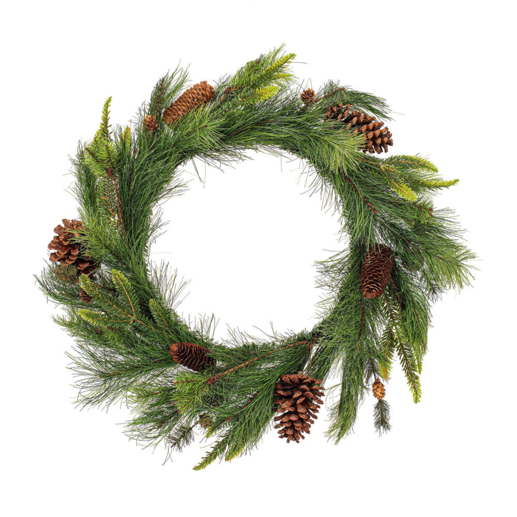 Vickerman 24” Artificial Green Mixed Pine with Pinecone Wreath